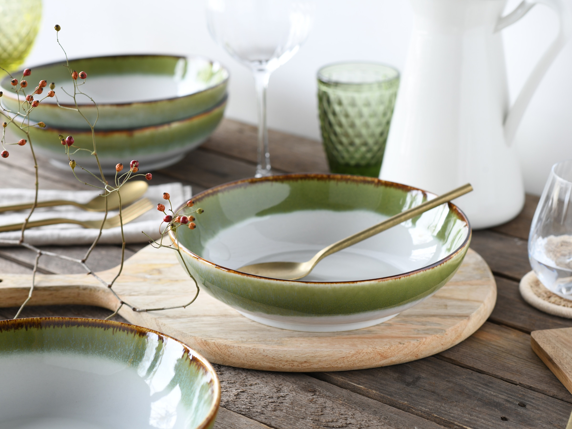 CreaTable Schale »Cascade, Poke Bowl 22,5 cm 4-tlg« 4 Stk. aus Steinzeug Rekativglasur, Healthy Food