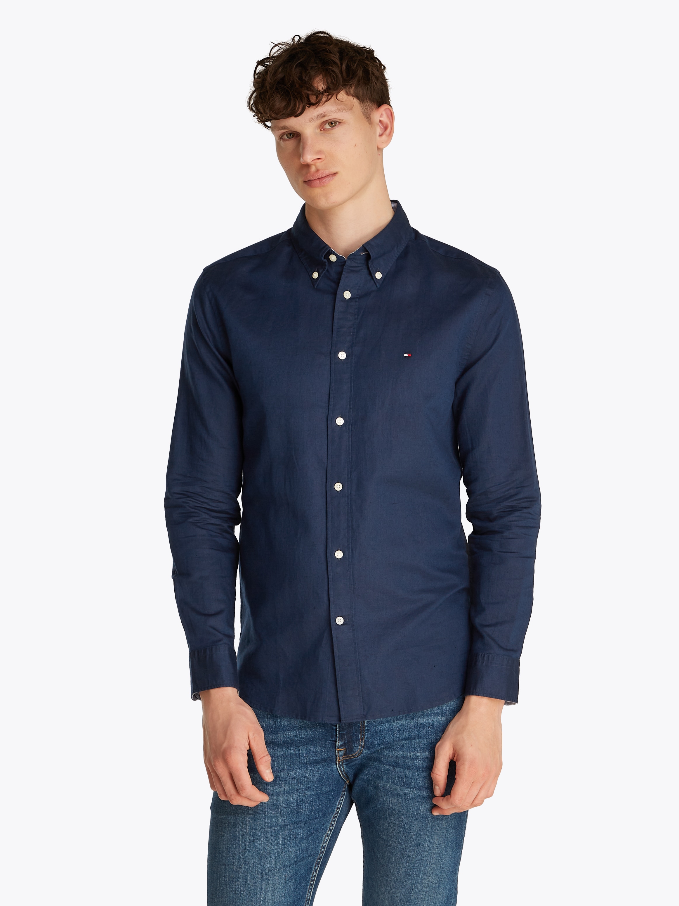 Tommy Hilfiger Langarmhemd »LINEN BLEND SOLID RF SHIRT«, mit Button-down-Kragen