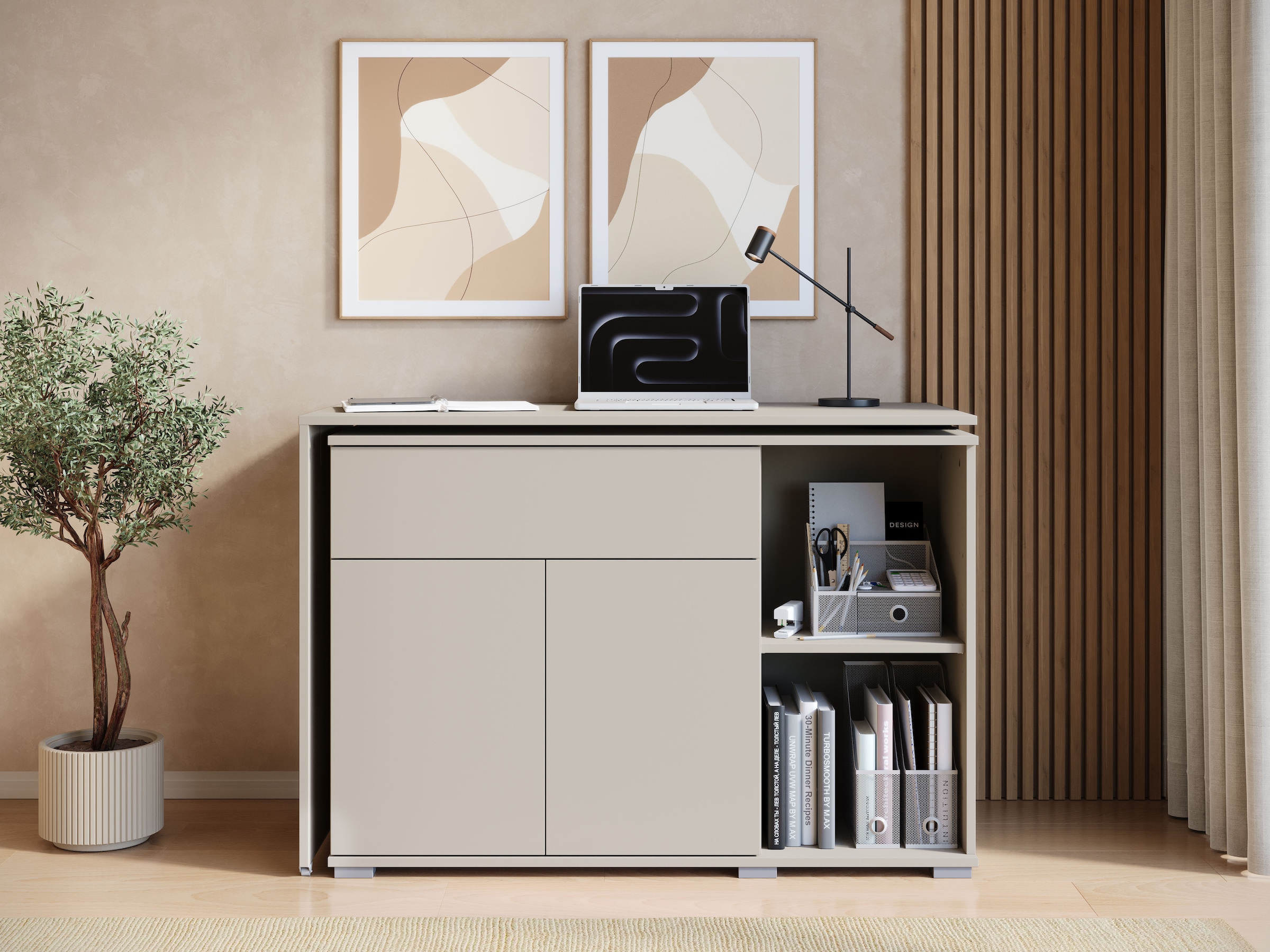 OTTO home Schreibtisch »Kenia mit drehbarer Tischplatte 90°/180°, B/H/T: 109,5/75/50 cm« 1 Stk. tlg. Schublade & Türen mit Push-to-open, 2 höhenverstellbare Böden