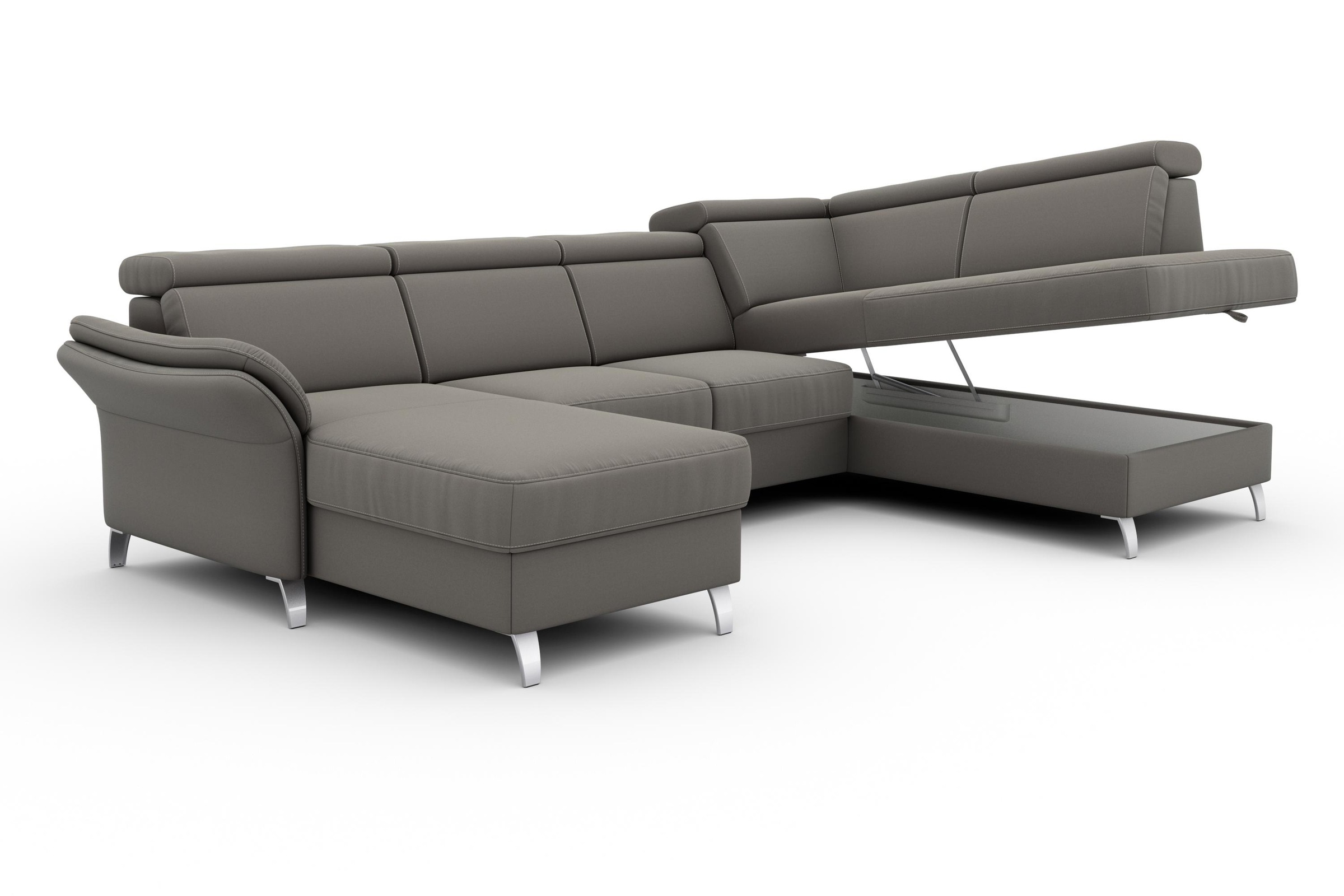 sit&more Wohnlandschaft »Vincenzo U-Form«, inklusive Kopfteilverstellung, wahlweise mit Bettfunktion, Bettkasten