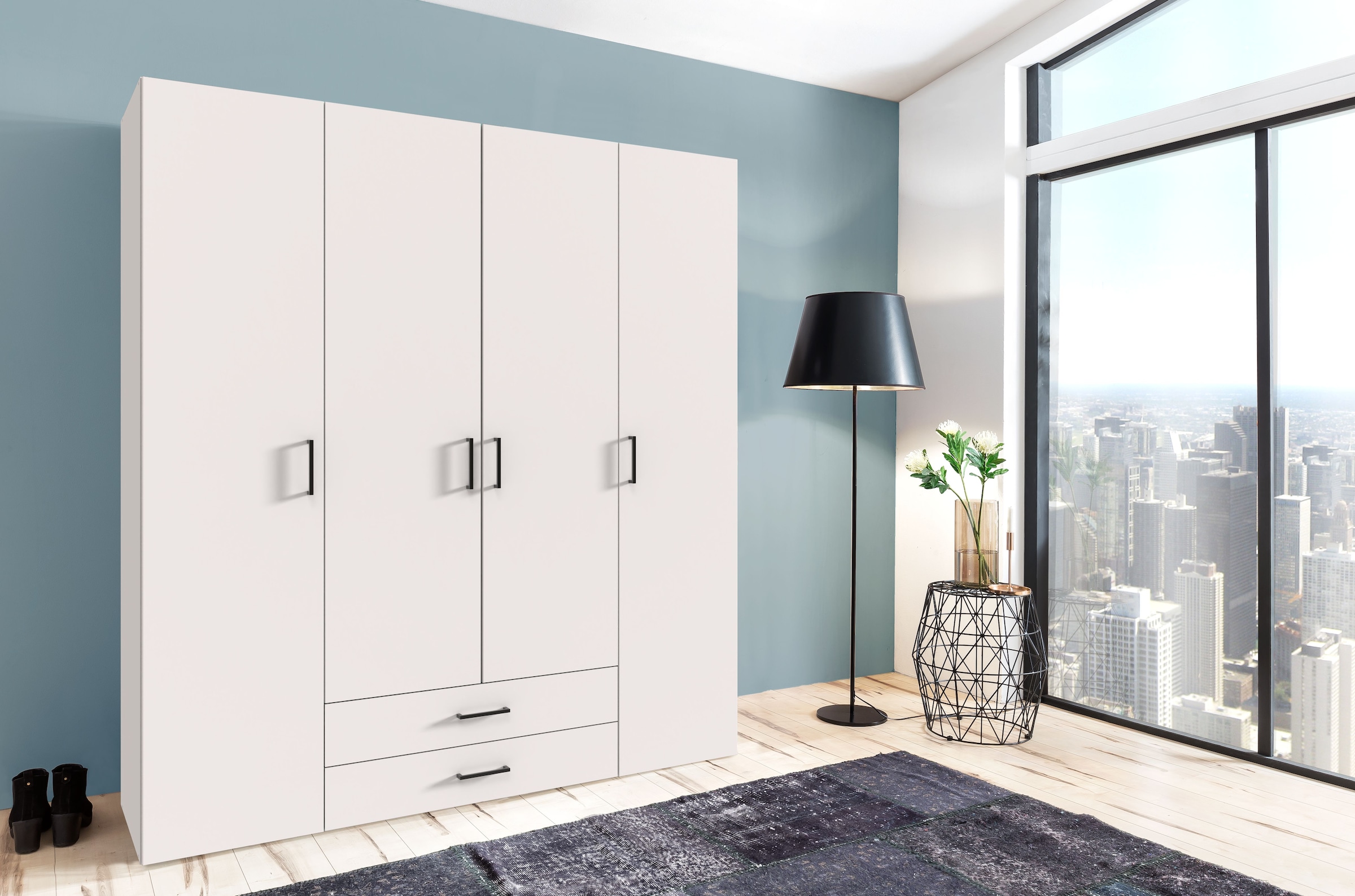 Wimex Drehtürenschrank »Mugano, 135 oder 180cm breit, 208 oder 236cm hoch, Made in Germany«, (mit langen oder kurzen Griffen aus Metall), wahlweise mit oder ohne Spiegel, mit Schubladen