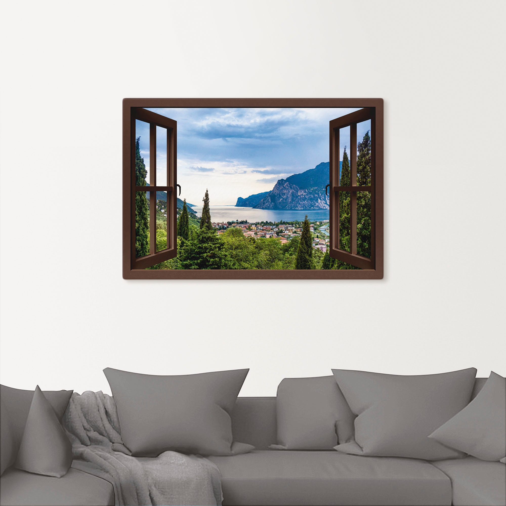 Artland Wandbild »Gardasee durchs braune Fenster« Seebilder 1 Stk. tlg. als Alubild, Leinwandbild in verschied. Größen