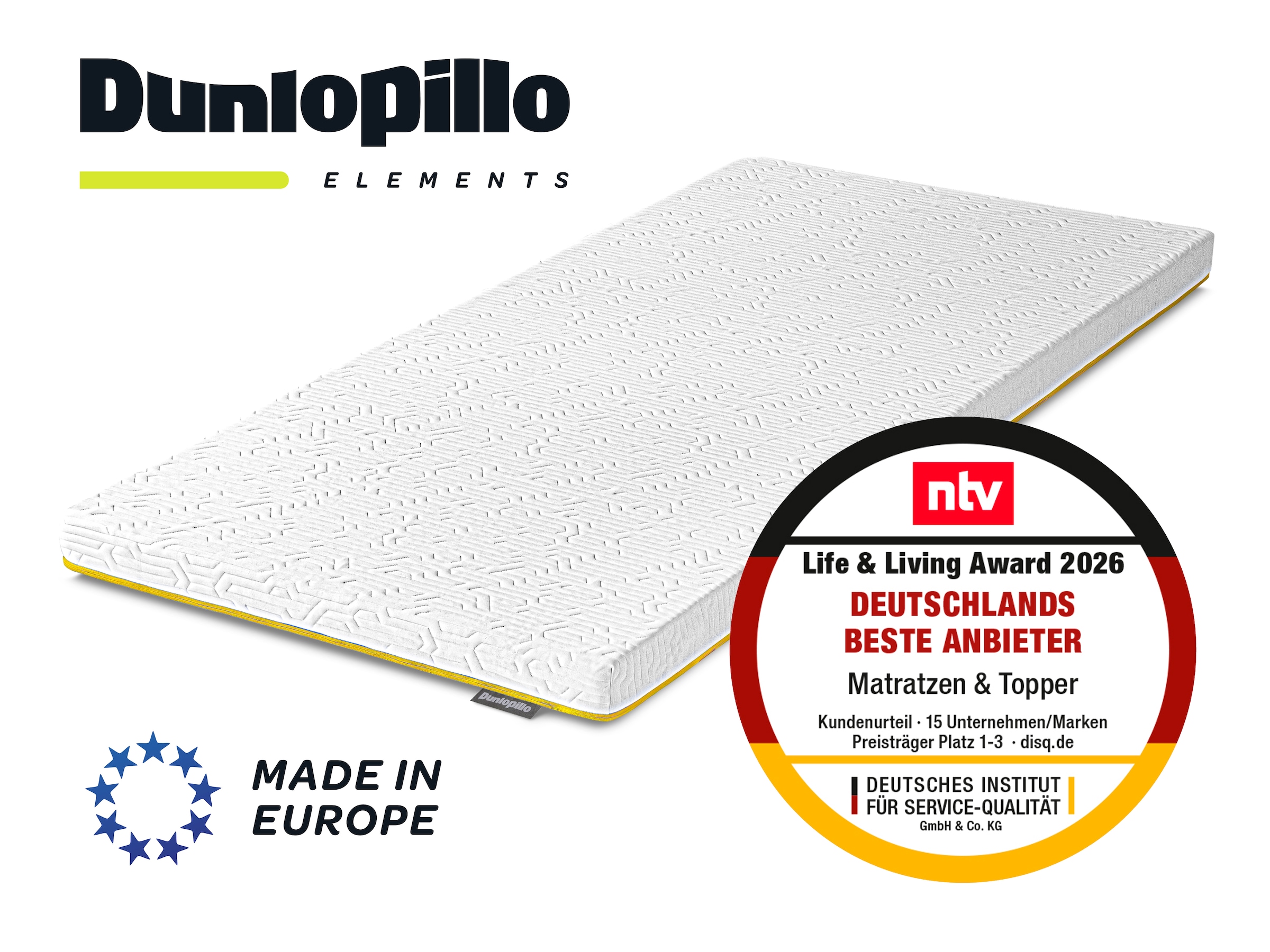 Dunlopillo Topper "Elements, Premium Viscotopper 90x200 & 140x200 cm & weitere Größen" Matratzentopper Made in EU Geeignet für Boxspringbetten