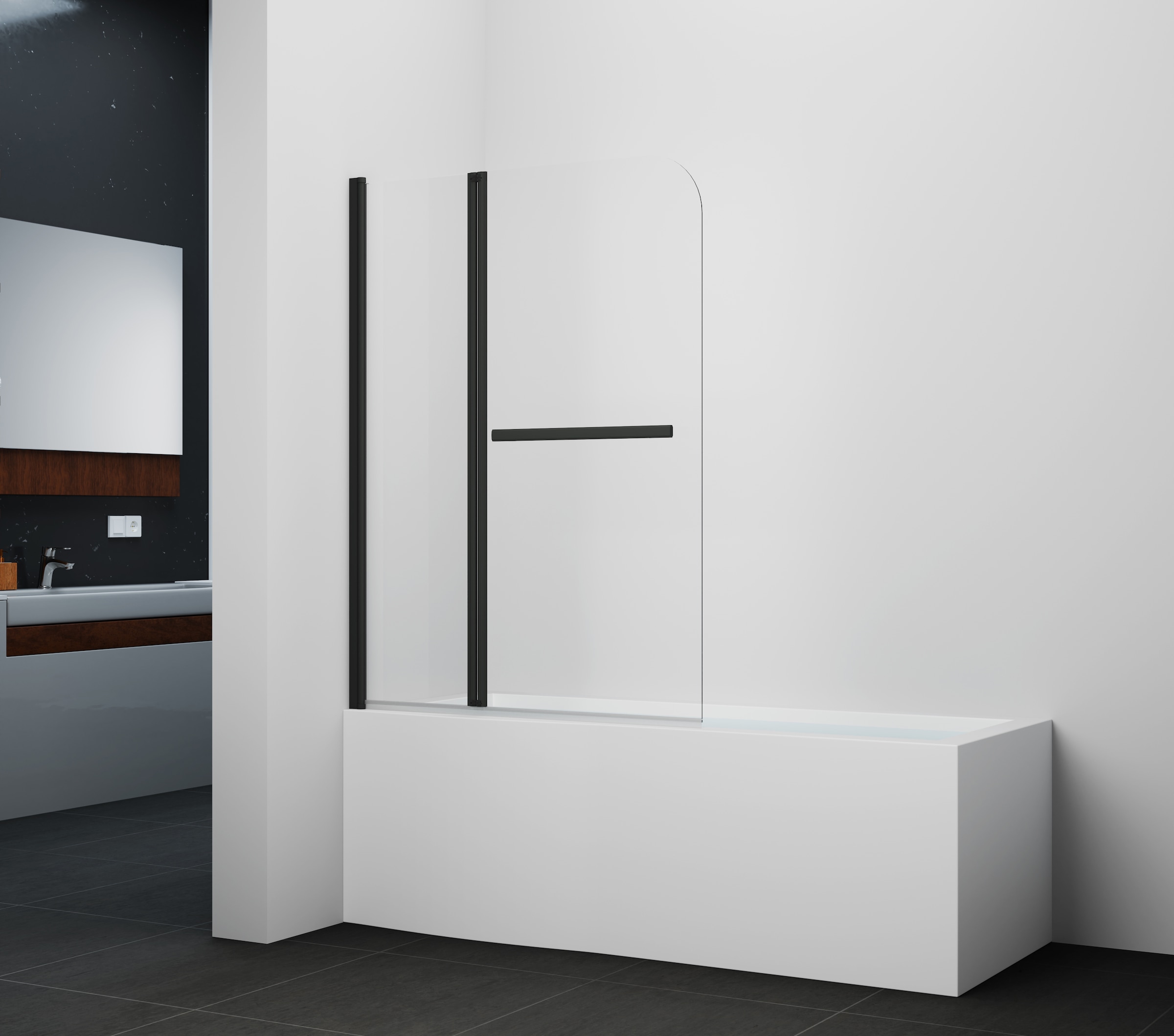 Marwell Badewannenfaltwand »Black Vital 2« mattschwarzes Aluminiumprofil und integrierter Handtuchhalter
