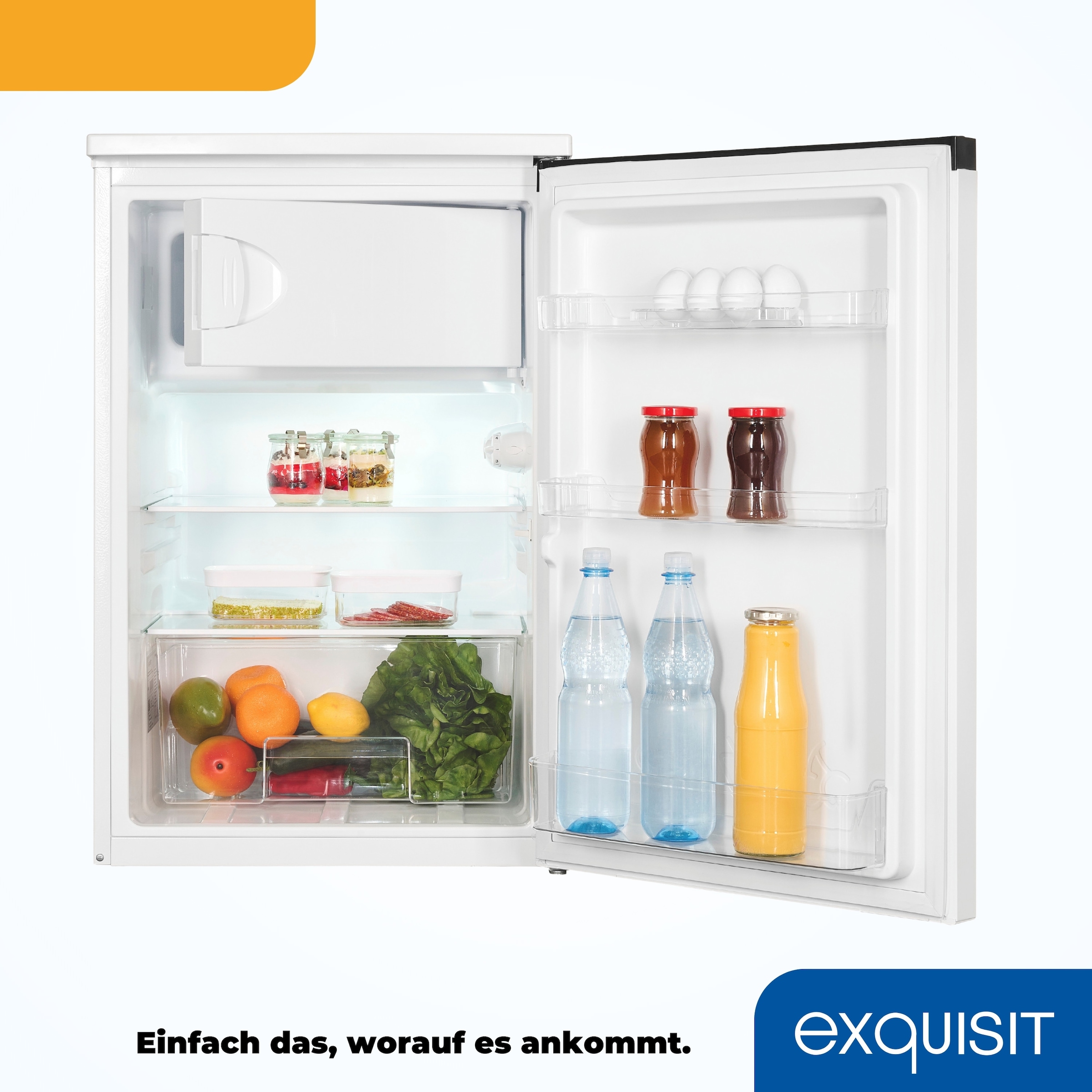 exquisit Kühlschrank KS15-4-051C weiss »KS15-4-051C weiss« 84,5 cm hoch 54,9 cm breit Flexibel & geräumig: 107 L Mini-Kühlschrank mit 4-Sterne Gefrierfach