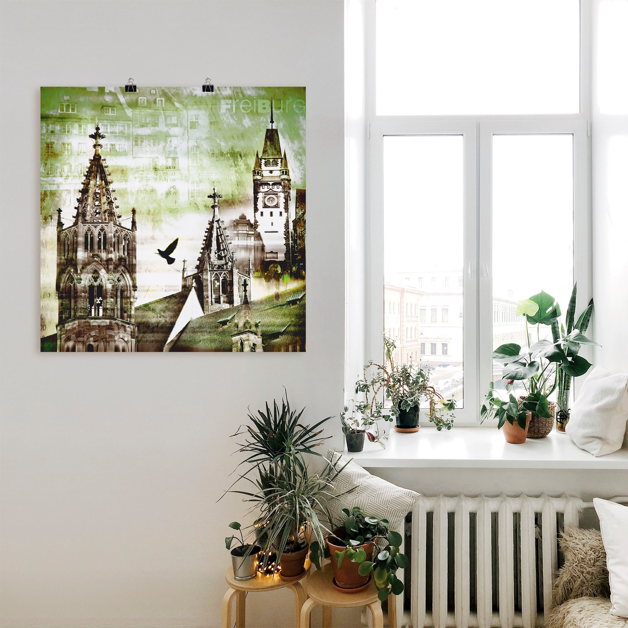 Artland Poster »Freiburg Skyline Abstrakte Collage«, Architektonische Elemente, (1 St.), als Leinwandbild, Wandaufkleber oder Poster in versch. Größen