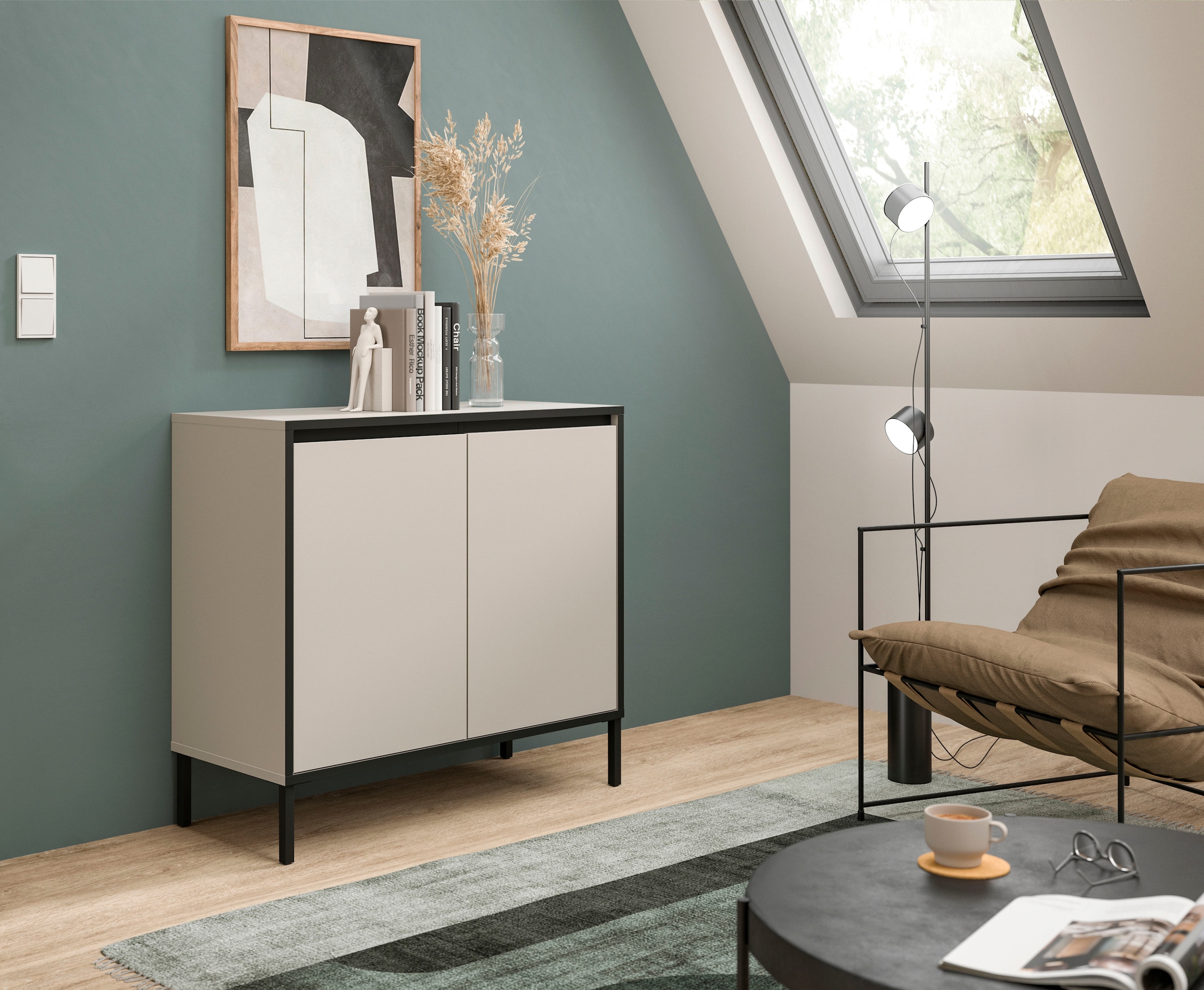 Home affaire Kommode »NORT, Höhe: 92 cm, mit Metall Stabfuß, 2 Türen, 2 Einlegeböden« Anrichte, Sideboard, Schrank, Board, Highboard