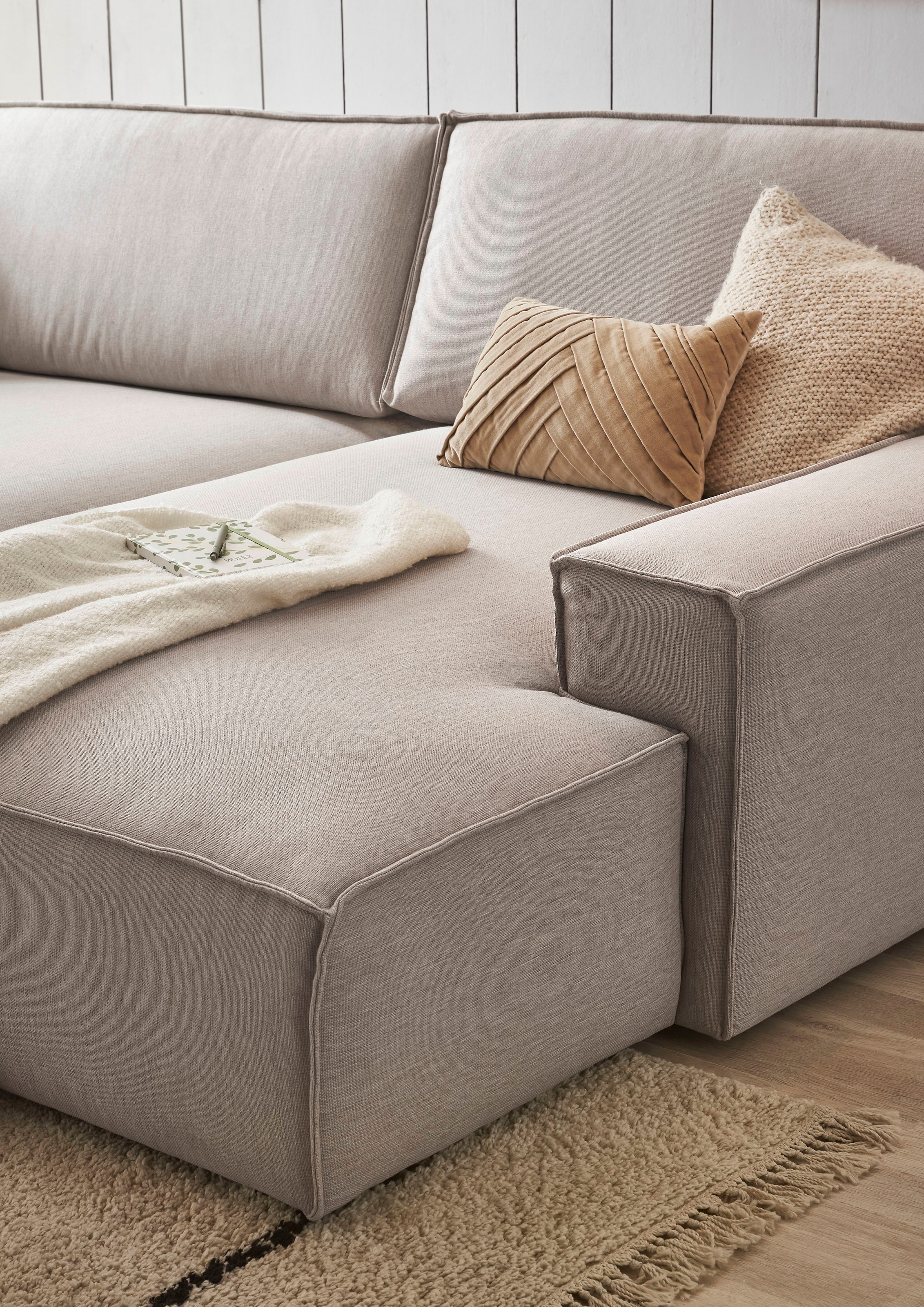 Home affaire Polsterecke »NEU: SHERWOOD XXL tief, L-Form mit Schlaffunktion, Big-Sofa mit Hocker«, (Set, 2 St.), stellbar zum Schlafsofa (Krokodilverbinder), Cord, Leinenoptik