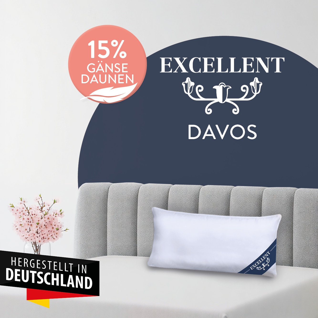 Excellent Kopfkissen »Davos 15% Gänsedaunen, 85% Gänsefedern, hergestellt in Deutschland« Füllung: 85Gaensefedern15Gaensedaunen 1 Stk. tlg. Kopfkissen in 40x80 und 80x80