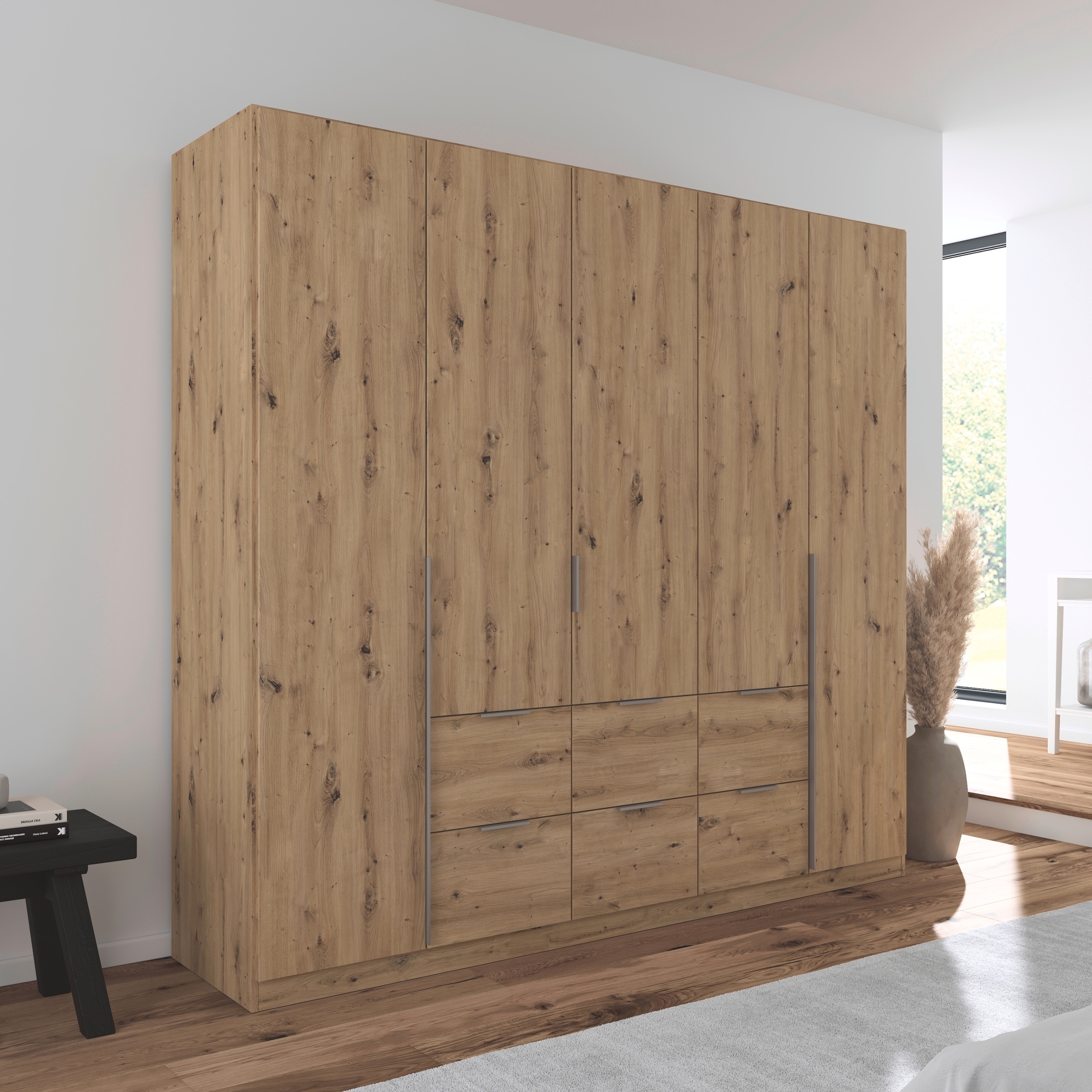 rauch Drehtürenschrank »Kleiderschrank Schrank Garderobe AGORDO mit Dekor- oder Hochglanzfront«, (in zwei Griff-Farben mit Dekor- oder Hochglanzfront), mit Außenschubkästen, in 6 Breiten und 2 Höhen MADE IN GERMANY