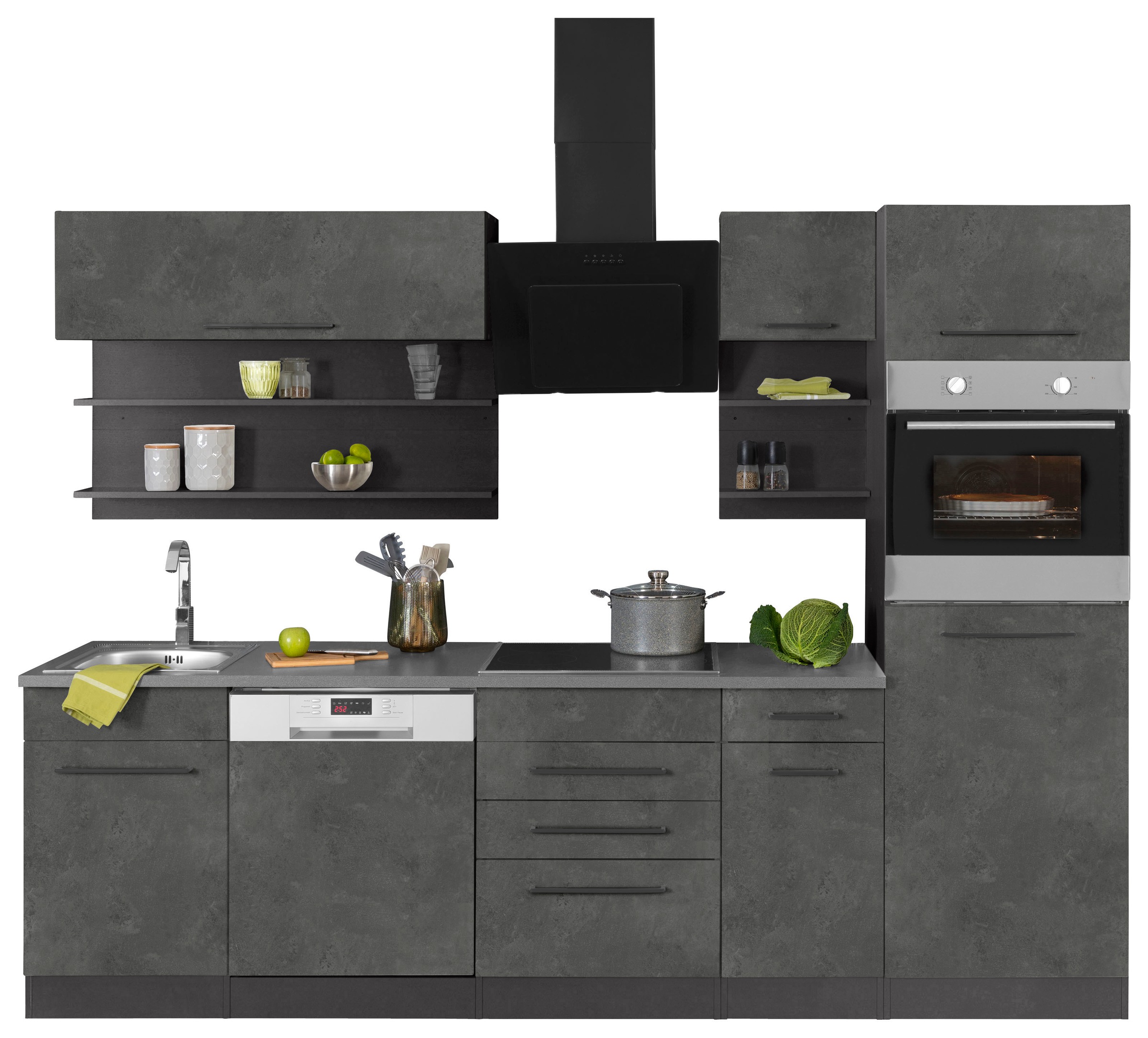 KOCHSTATION Küchenzeile »KS-Tulsa«, ohne E-Geräte, Breite 270 cm, schwarze Metallgriffe, MDF Fronten