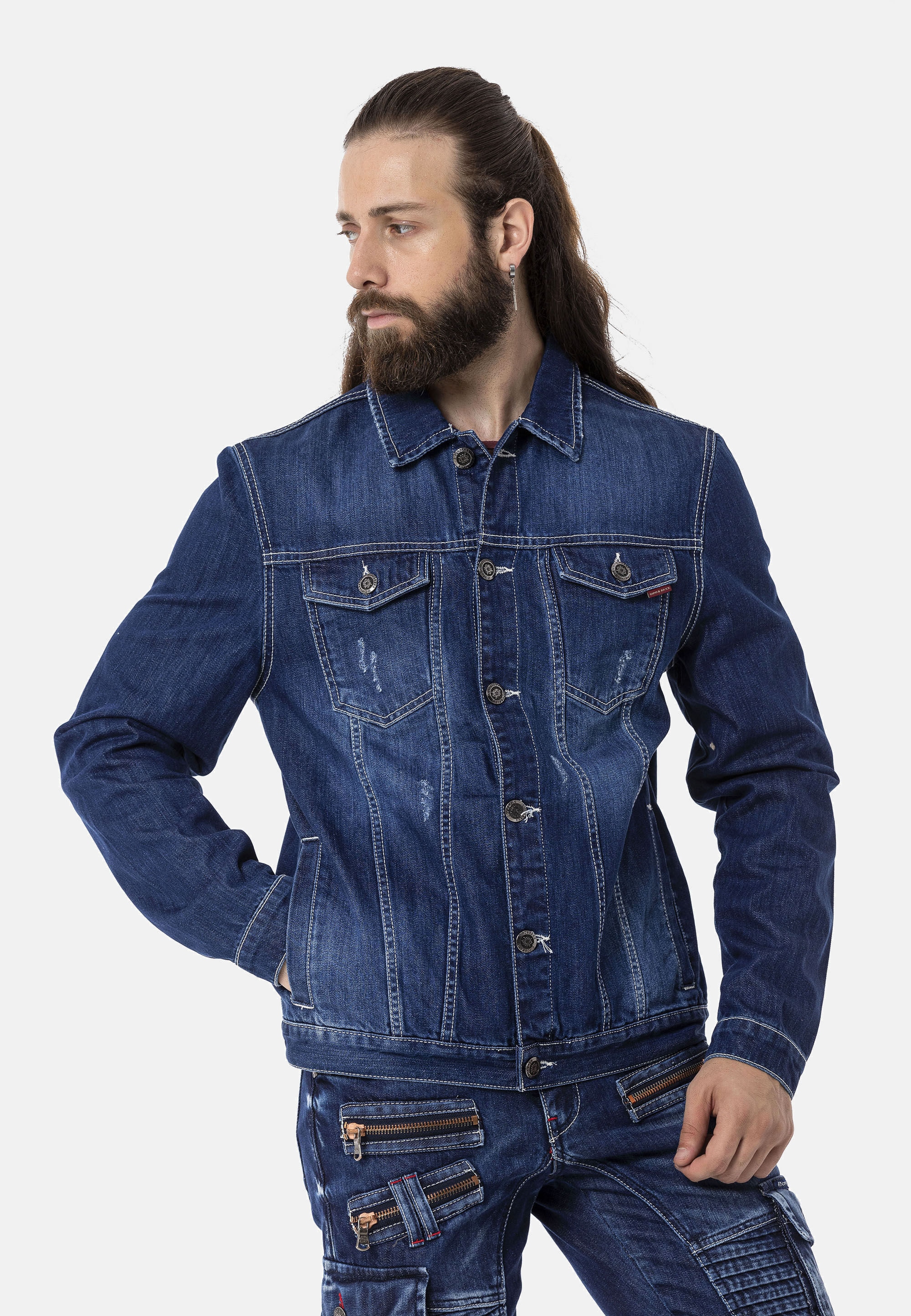 Cipo & Baxx Jeansjacke »Cipo & Baxx Jacke CJ289« ohne Kapuze mit Knopfleiste