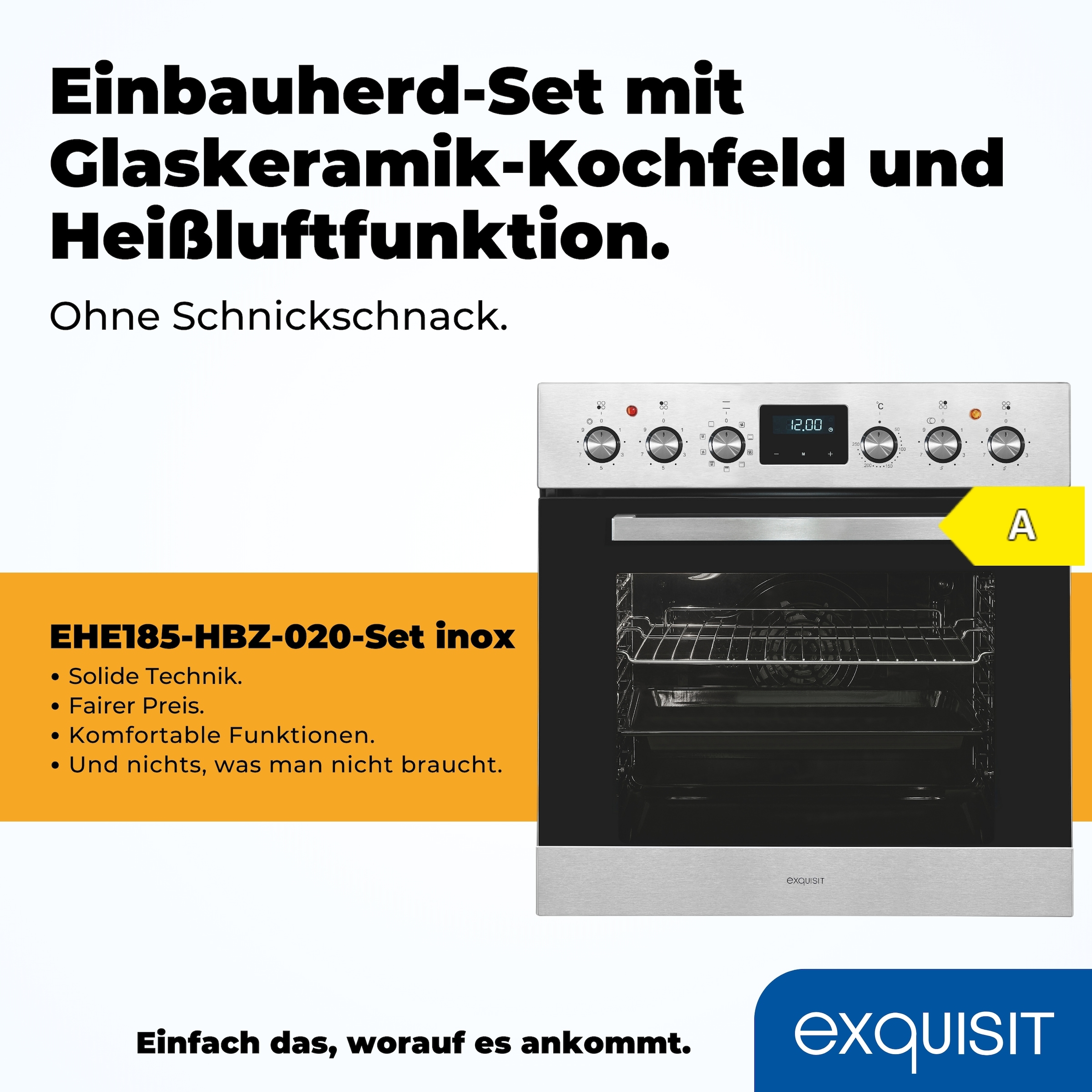 exquisit Elektro-Herd-Set »EHE185-HBZ-020«, mit Teleskopauszug nachrüstbar