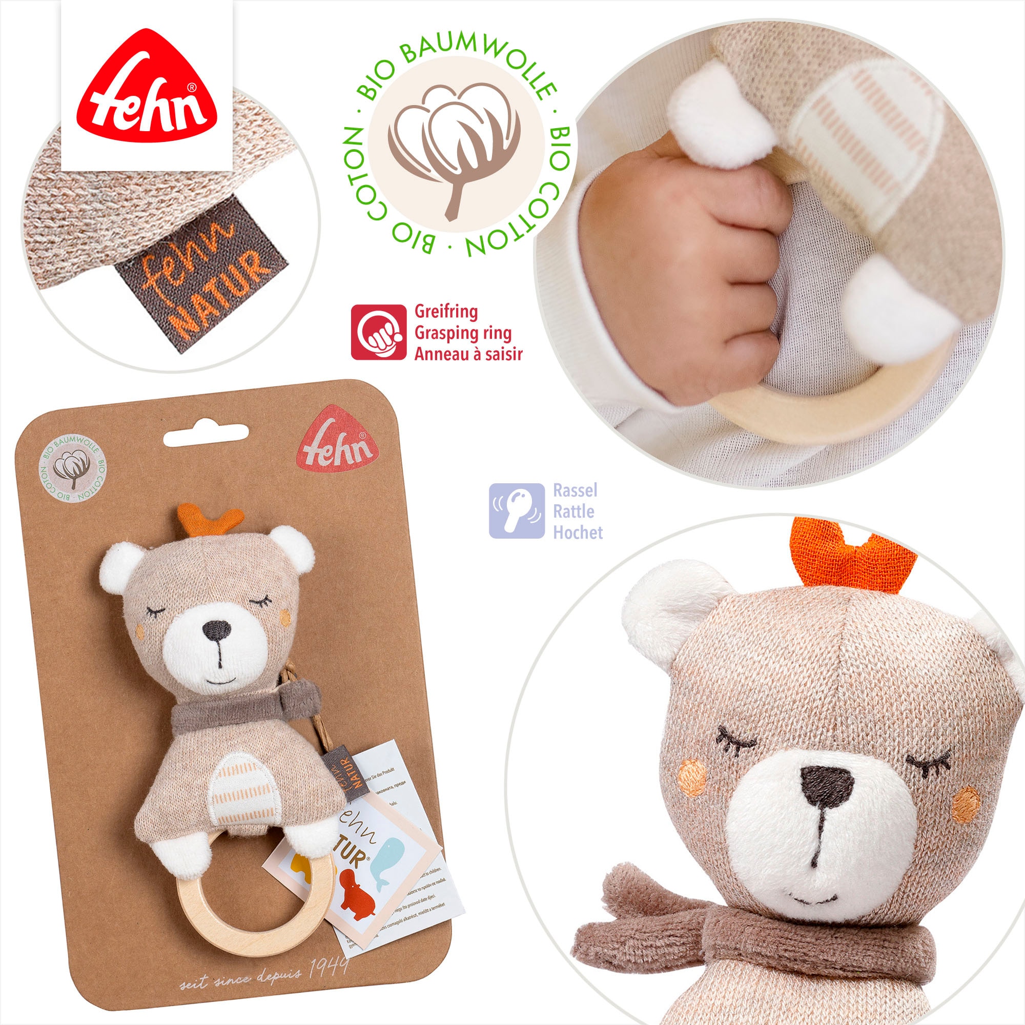 Fehn Greifling »fehnNATUR, Holz-Greifling Teddy«, mit Holzring