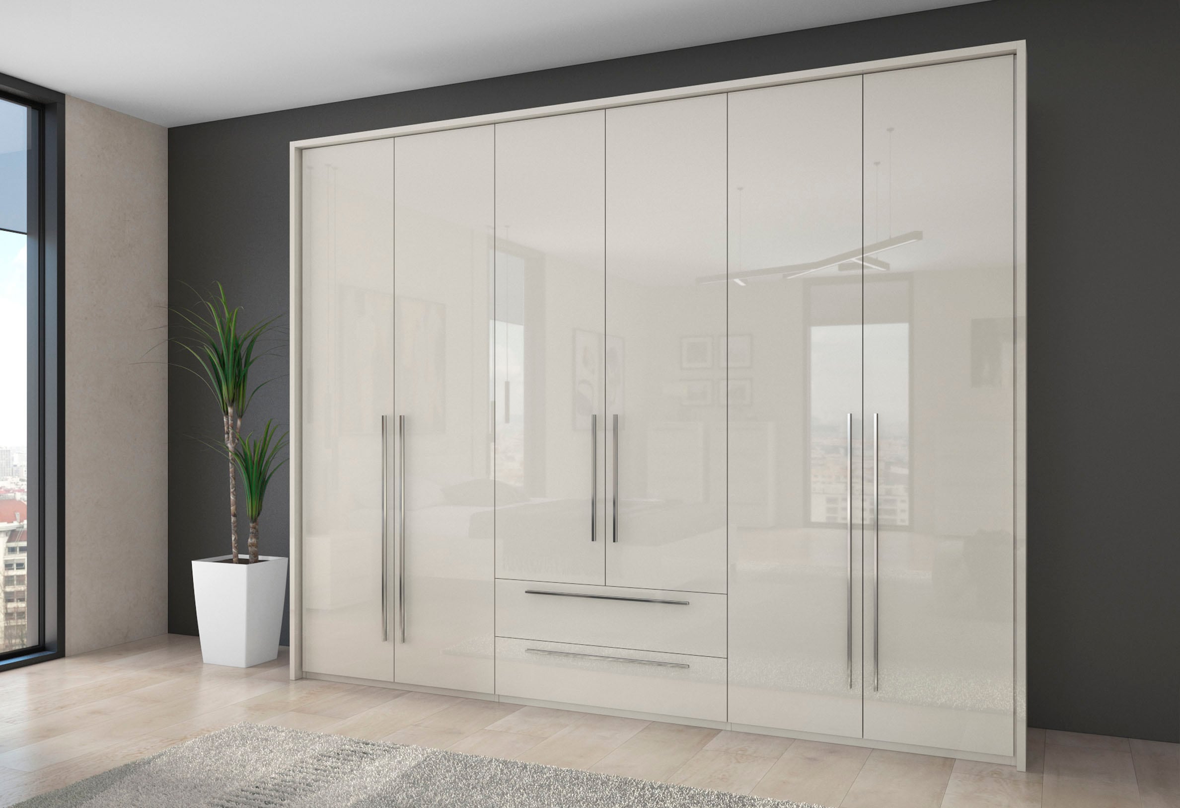 Places of Style Drehtürenschrank »Piano«, weiß, verschiedene Breiten mit 2 Schubladen, inklusive Beleuchtung