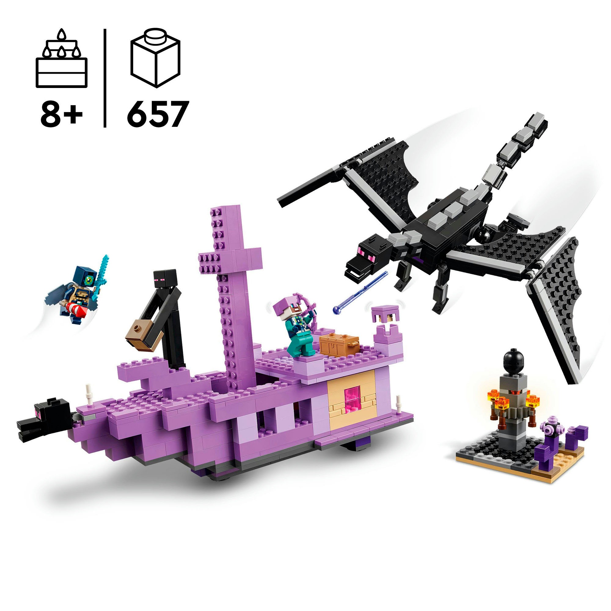 LEGO® Konstruktionsspielsteine »Der Enderdrache und das Endschiff (21264), LEGO Minecraft«, (657 St.), Made in Europe