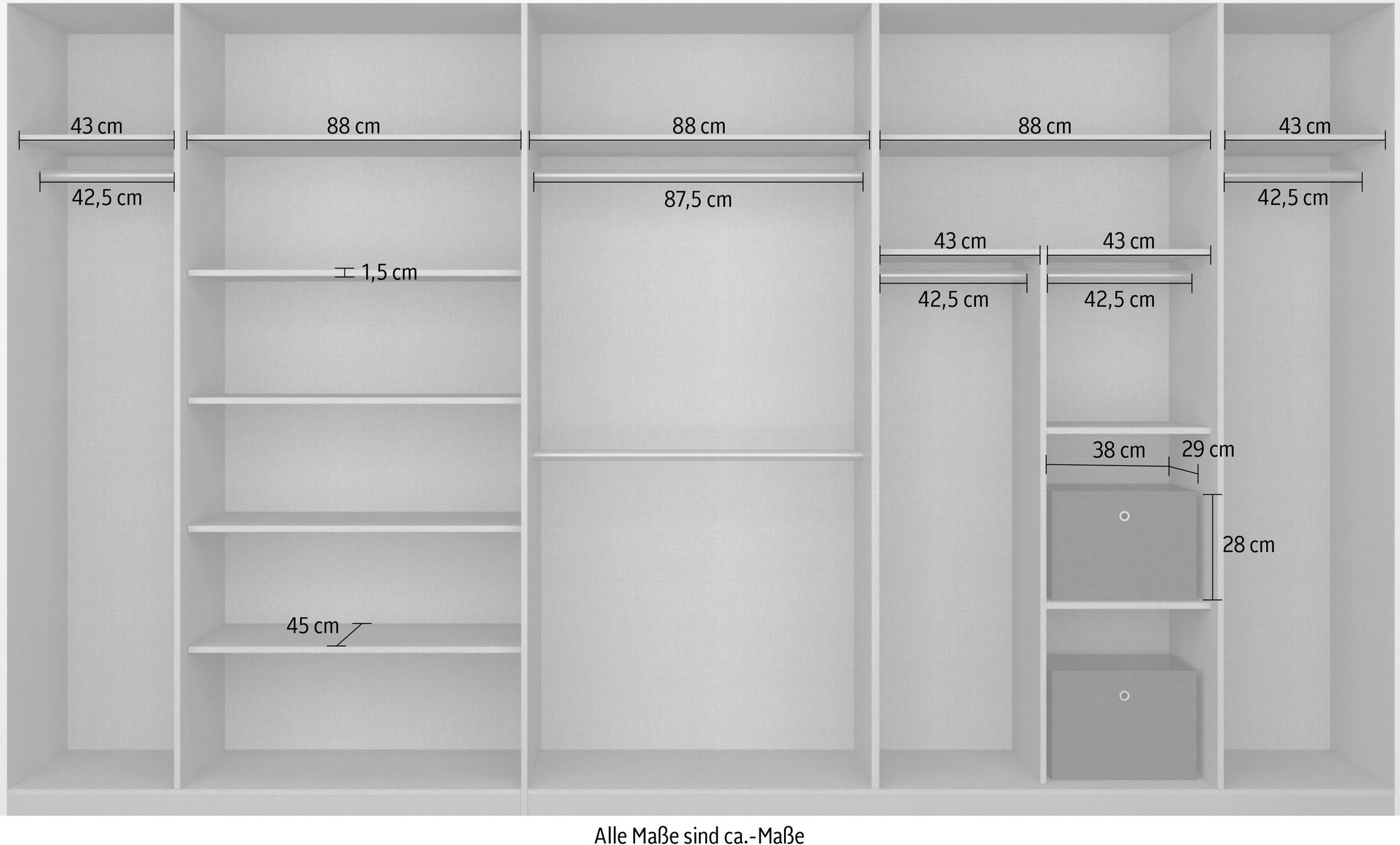 rauch Schwebetürenschrank »Schwebetürenschrank Kleiderschrank Schrank Garderobe CORTONA«, inkl. Inneneinteilung, 2 Stoffboxen und zusätzlichen Einlegeböden