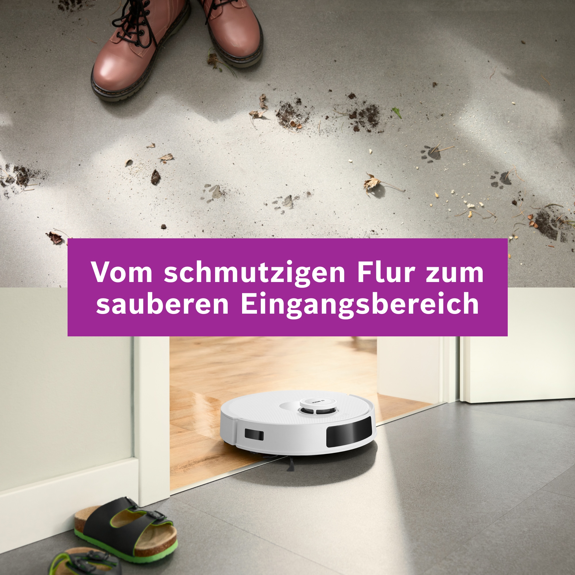 BOSCH Saugroboter »Spotless + BCRD1W, Saugroboter mit Wischfunktion, 11.000 Pa Saugkraft«, Trocken-Servicestation, Infrarot Navigation, Carbon Bürste