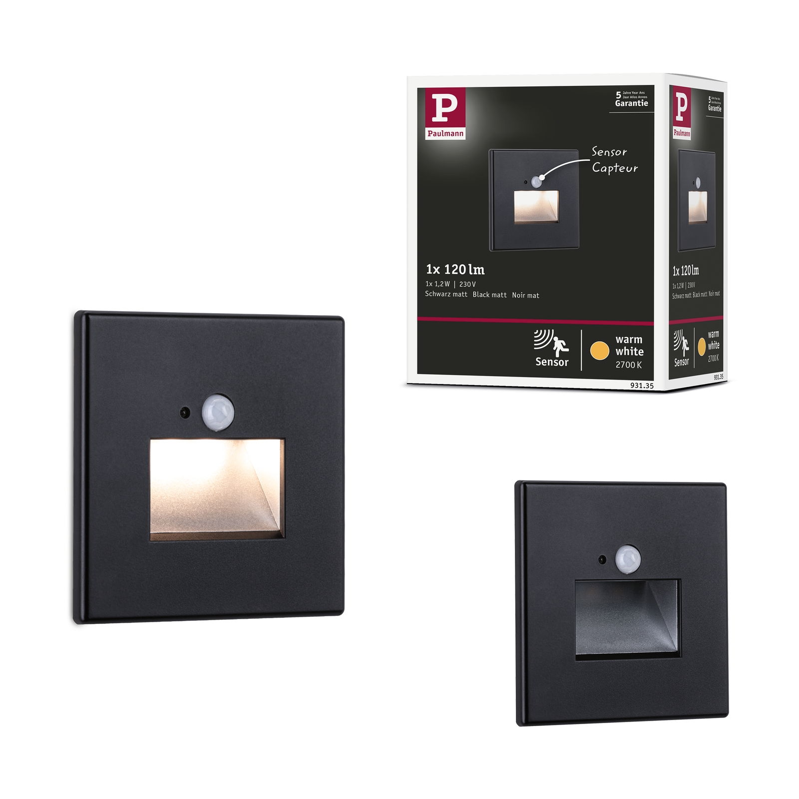 Paulmann LED Einbauleuchte »LED Wandeinbauleuchte Edge Quadro 1,2W 25lm 230V 2700K« 1 Stk. Warmweiß Bewegungsmelder