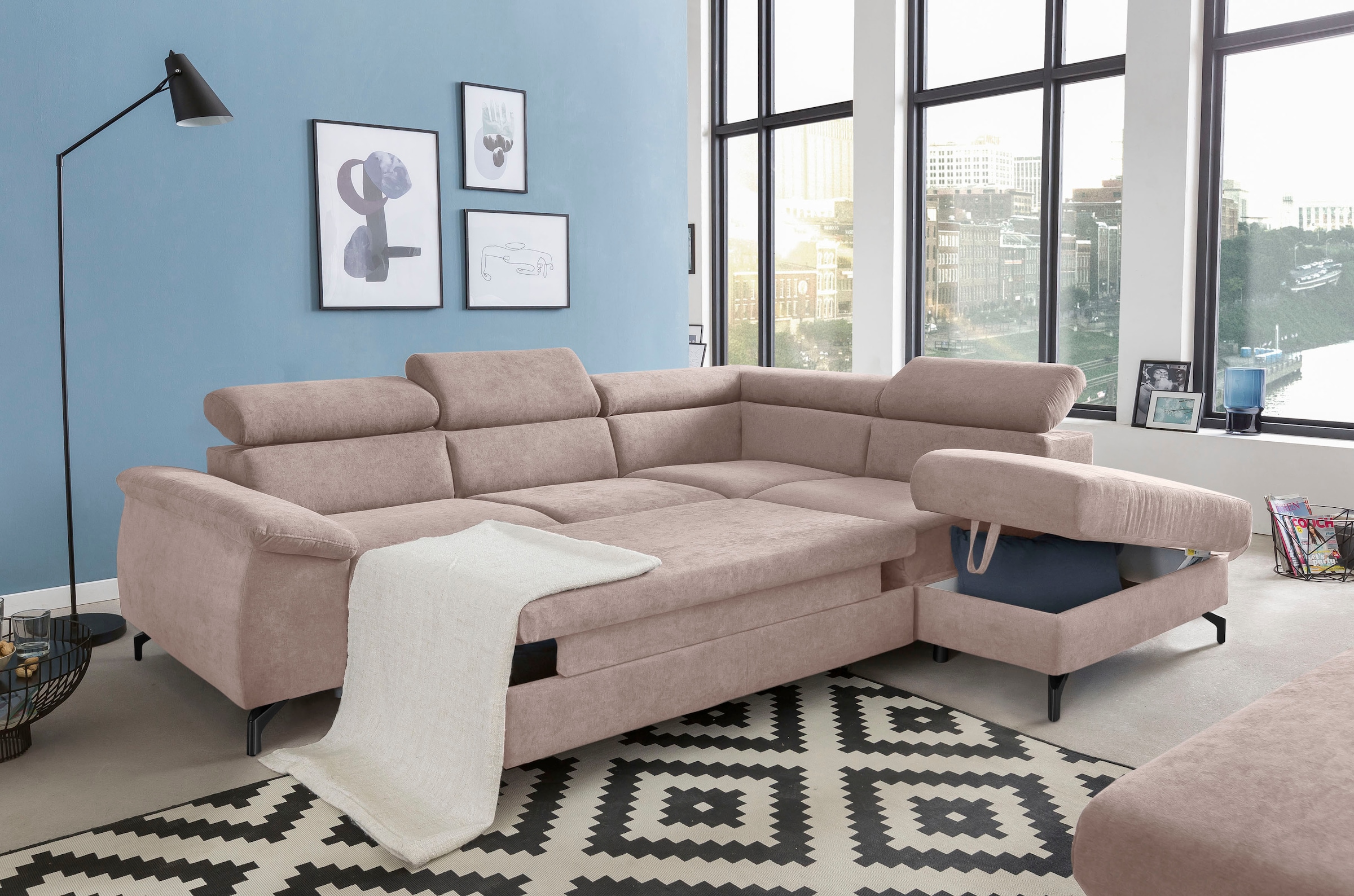 COTTA Ecksofa »Komaris L-Form«, mit Kopfteilverstellung, wahlweise mit Bettfunktion & Bettkasten
