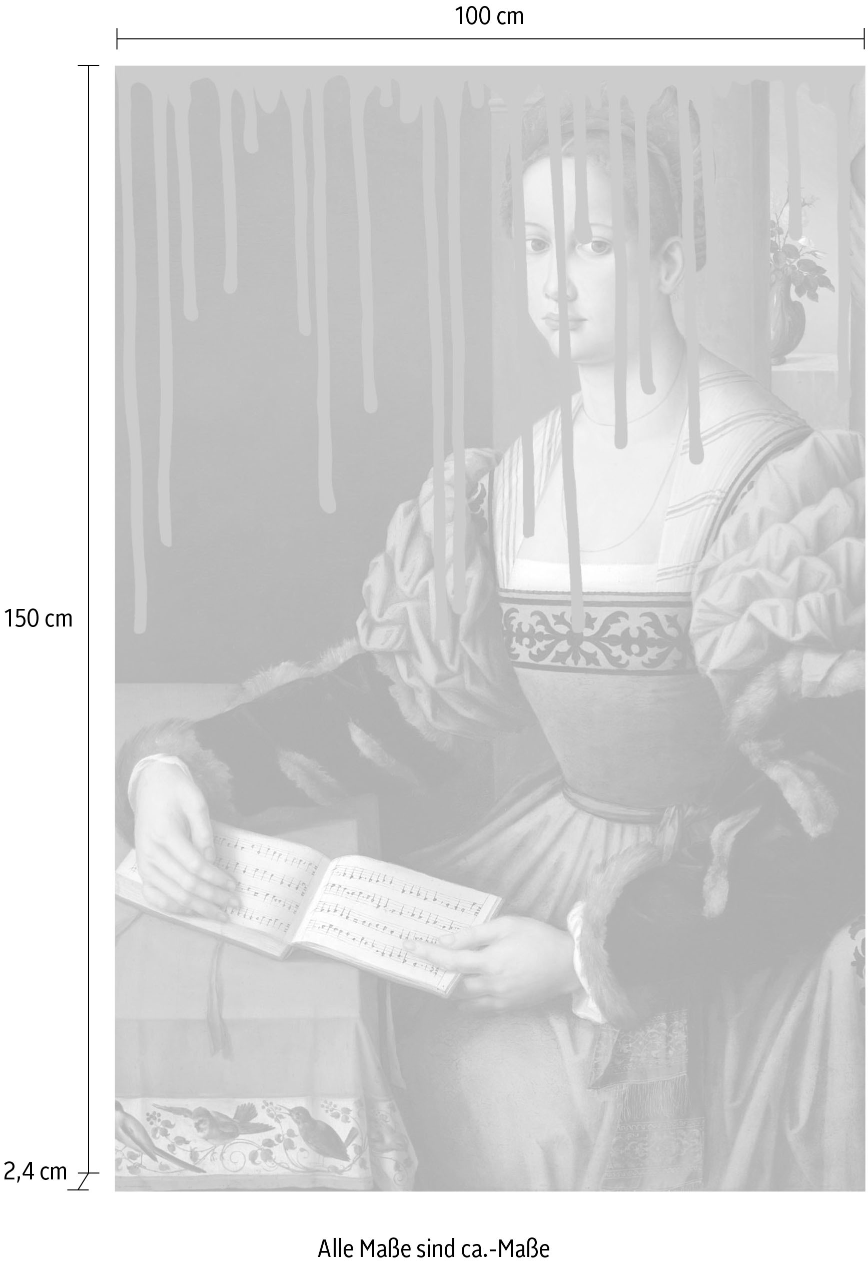 queence Acrylglasbild »Frau mit Buch mit Farbklecks«, Kunst-Gemälde-Frau-Bilder von Frauen-Historische Persönlichkeiten-Formen, Fine Art-Print in Galeriequalität