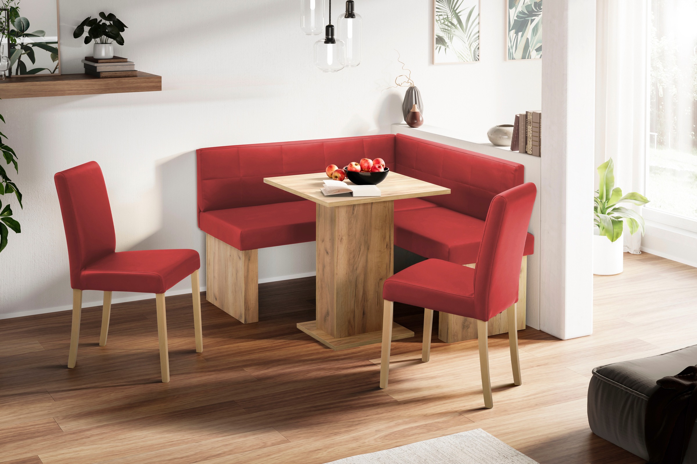 massivline&more, Eckbank »Anna 2« Schenkel gleichschenkelig 130 cm, rot + Holzwerkstoff Golden Oak, Holzwerkstoff, Kunstleder,