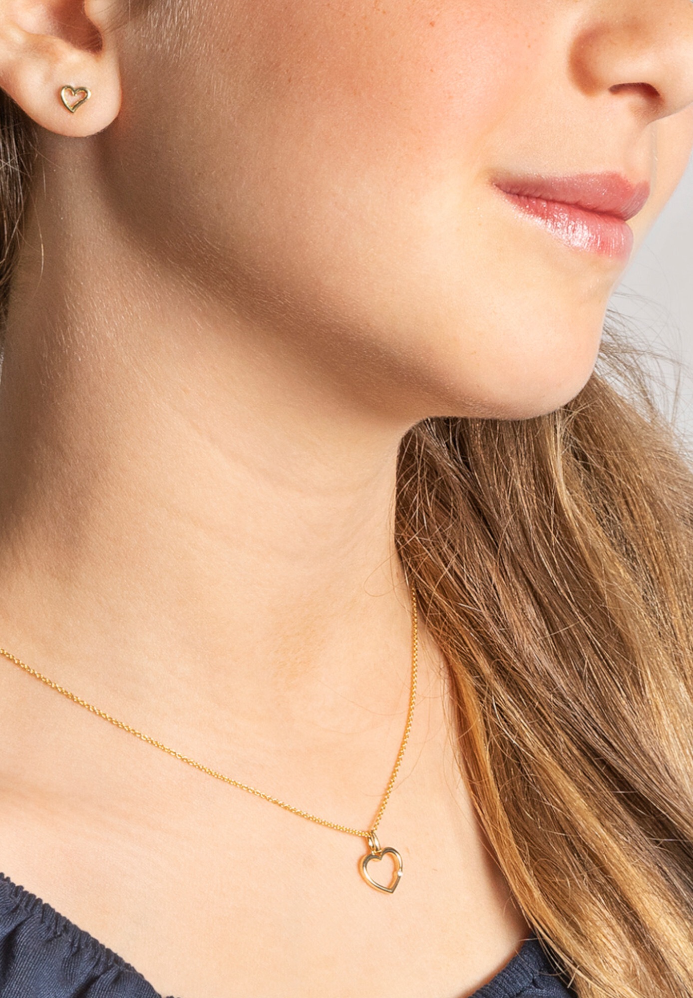 ONE ELEMENT Kette und Anhänger Set »Schmuckset - Set mit Halskette 0.01 ct Diamant-Brillant Herz Anhänger aus 585 Gelbgold«