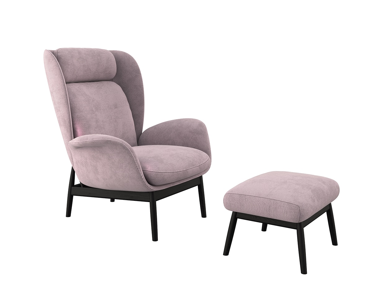 FLEXLUX Ohrensessel »Padova Scandic Design Sessel, erstklassiger Sitz- und Wohlfühlkomfort«, Stil & Komfort, organische Form, Ledenstütze integriert, Fuß schwarz