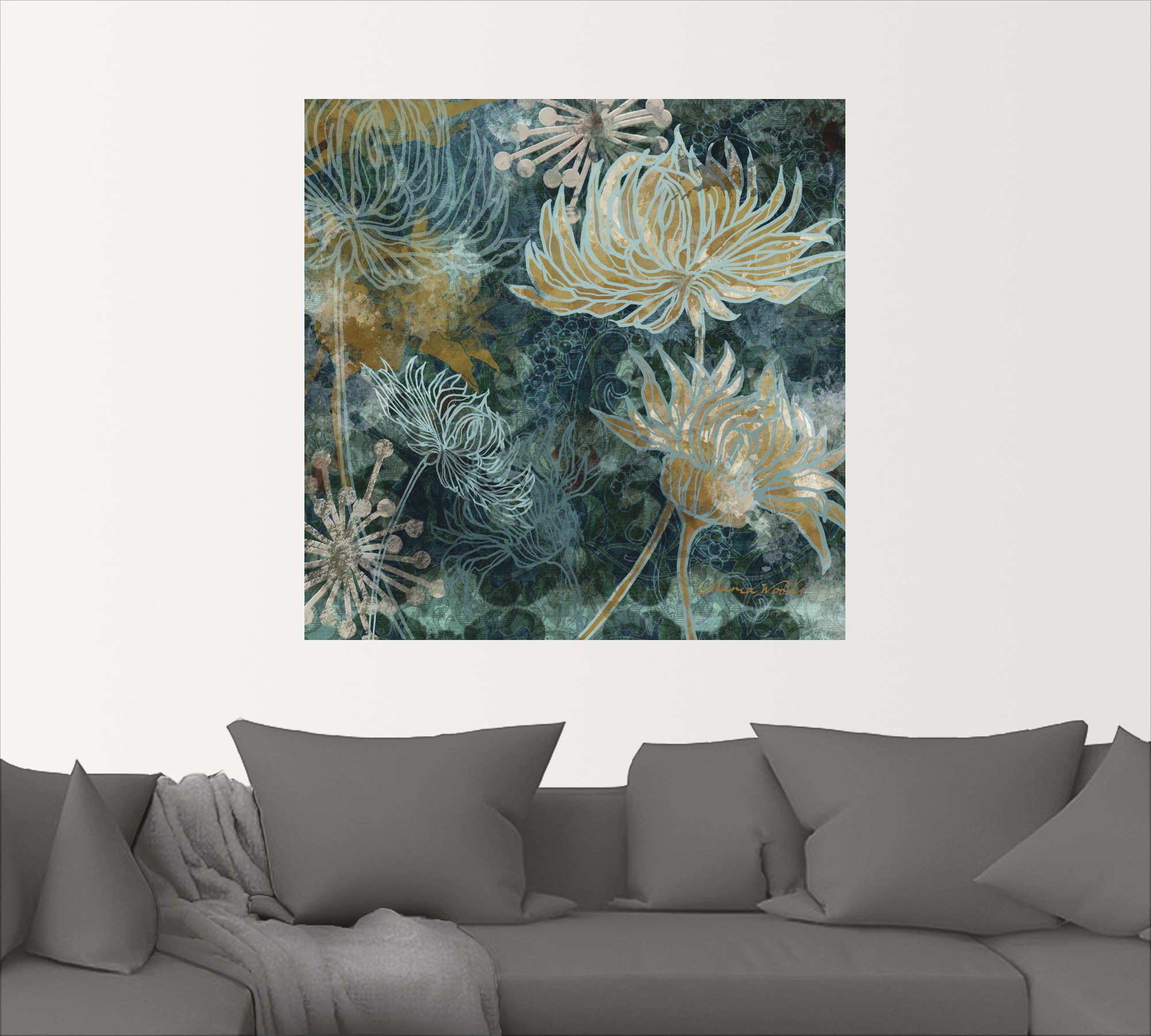 Artland Wandbild »Blaue Chrysanthemen I«, Blumen, (1 St.), als Alubild, Outdoorbild, Leinwandbild, Poster, Wandaufkleber