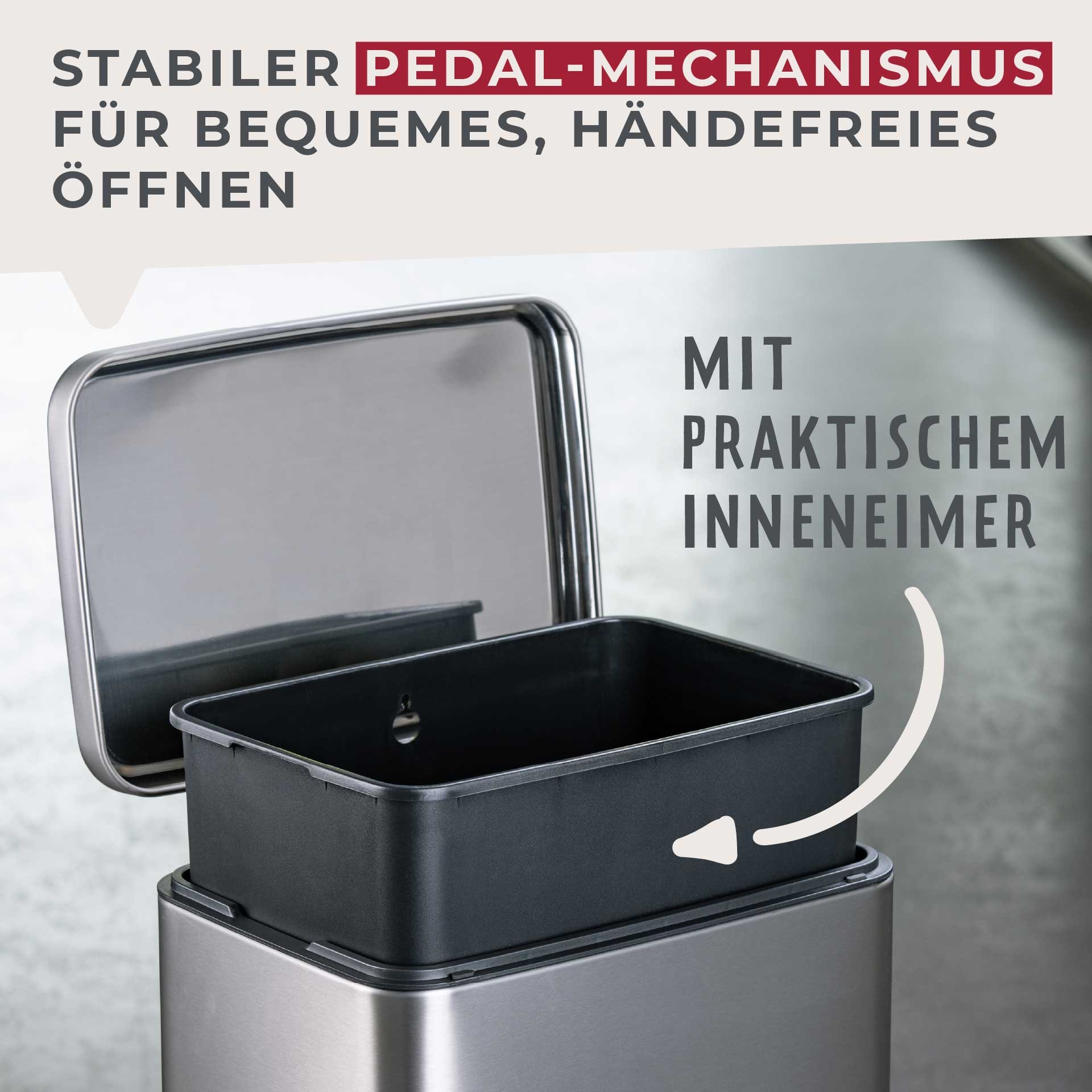 FACKELMANN Mülleimer »CHICAGO, Pedal-Abfalleimer 30L« 1 Behälter fingerabdruckfrei, mit stabilem Pedal & Inneneimer, gedämpfter Deckel