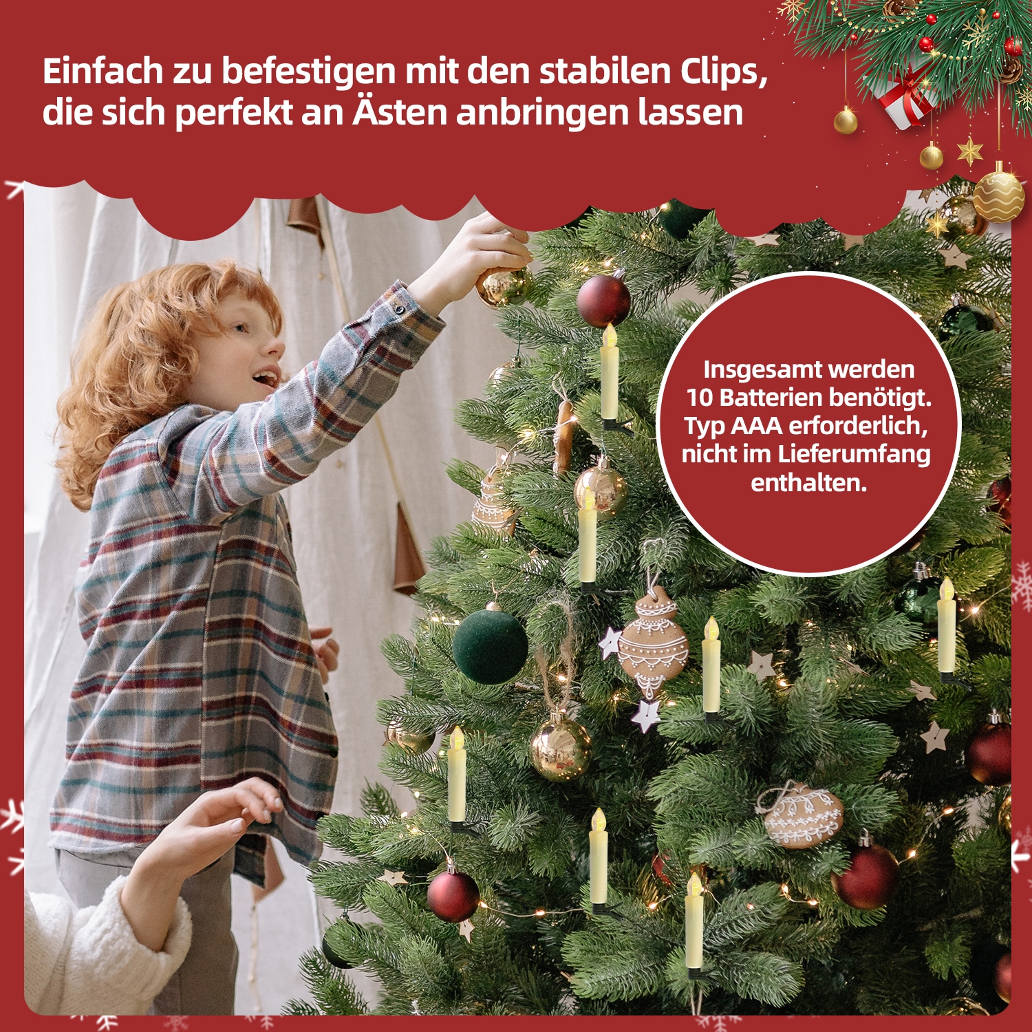 SHX Dekoobjekt »LED-Weihnachtskerzen mit Fernbedienung 10er Pack«, Dimmfunktion, keine Kabel nötig, keine Brandgefahr