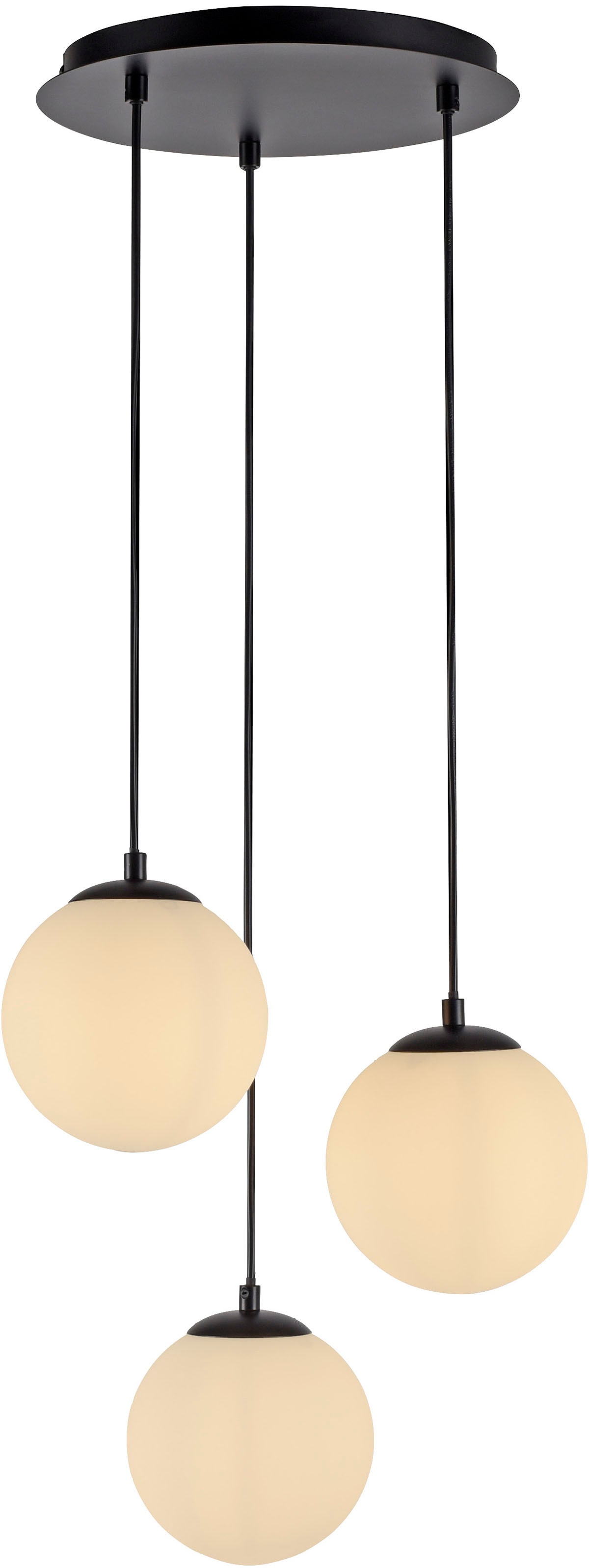 my home Pendelleuchte »Nymölla«, 3 flammig, Leuchtmittel E14 | ohne Leuchtmittel, Hängeleuchte mit großen Glaskugeln, amberfarben oder opal matt weiß