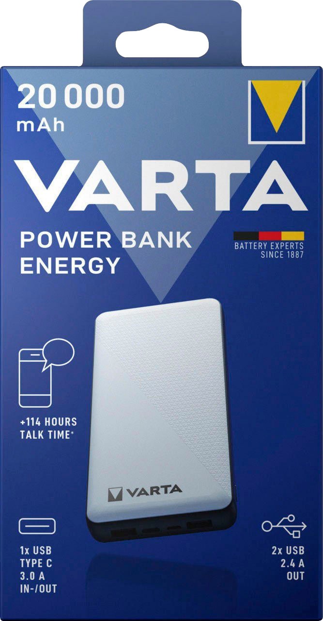 VARTA Powerbank »Power Bank Energy 20000 + Ladekabel 20000mAh«, 20000 mAh, 3,7 V, 20.000 mAh