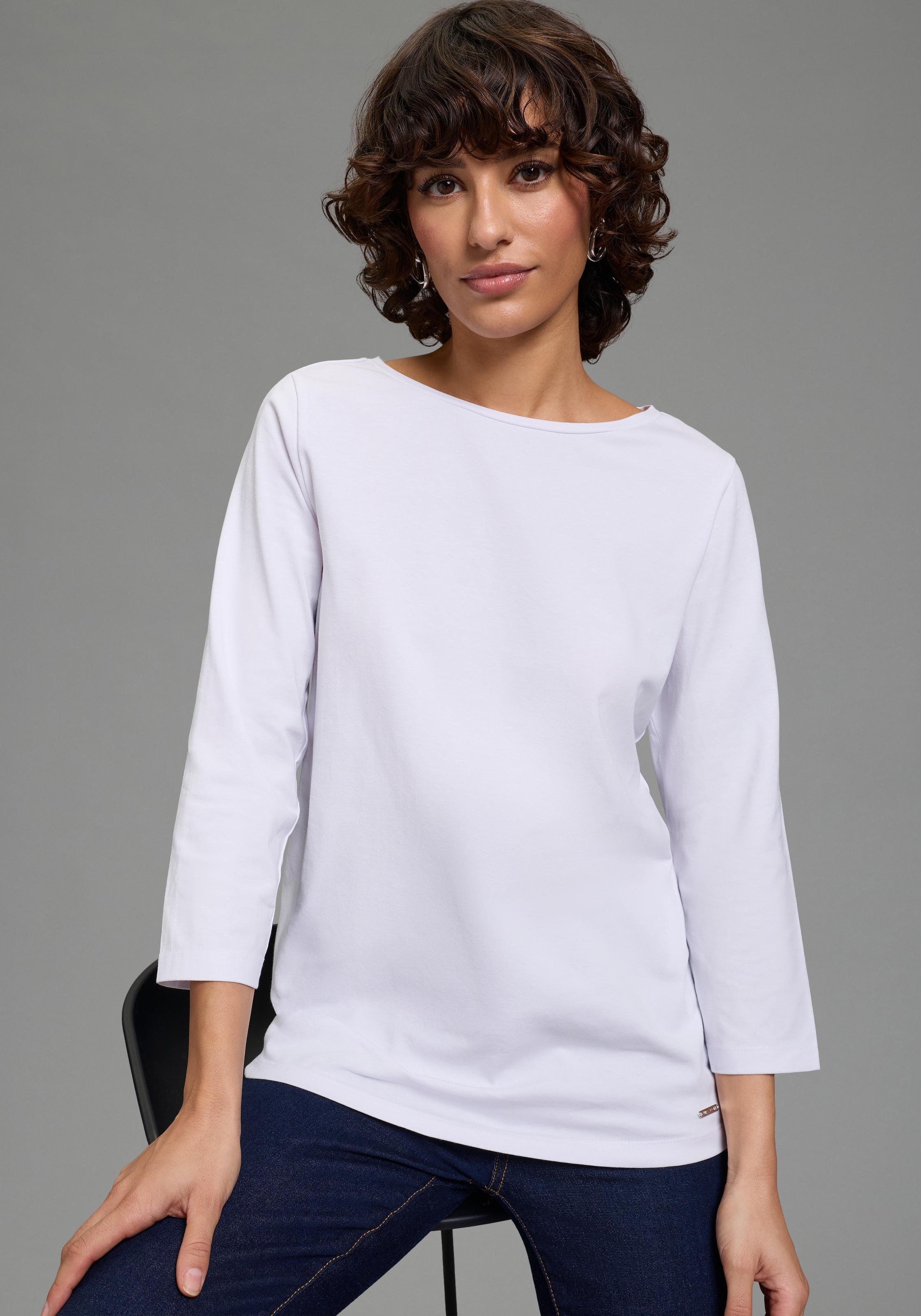 Laura Scott 3/4-Arm-Shirt Basic-Stil, 3/4-Ärmellänge, U-Boot-Ausschnitt, ohne Tasche
