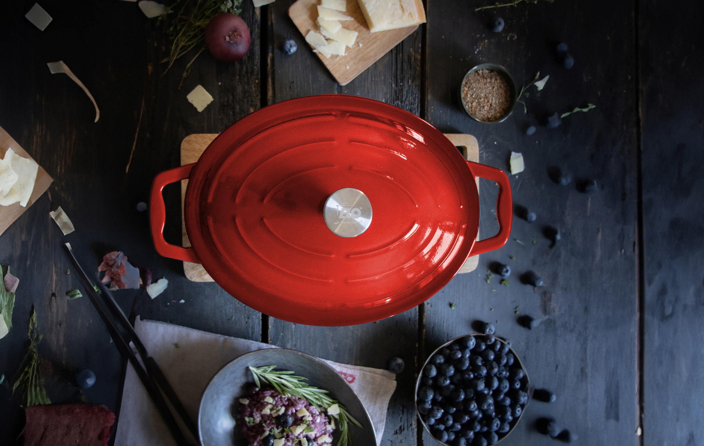 Elo Bräter »Kirschrot Gusseisen Topf 33 cm« Topf inkl. Deckel, 2 Stk. tlg. Gusseisen