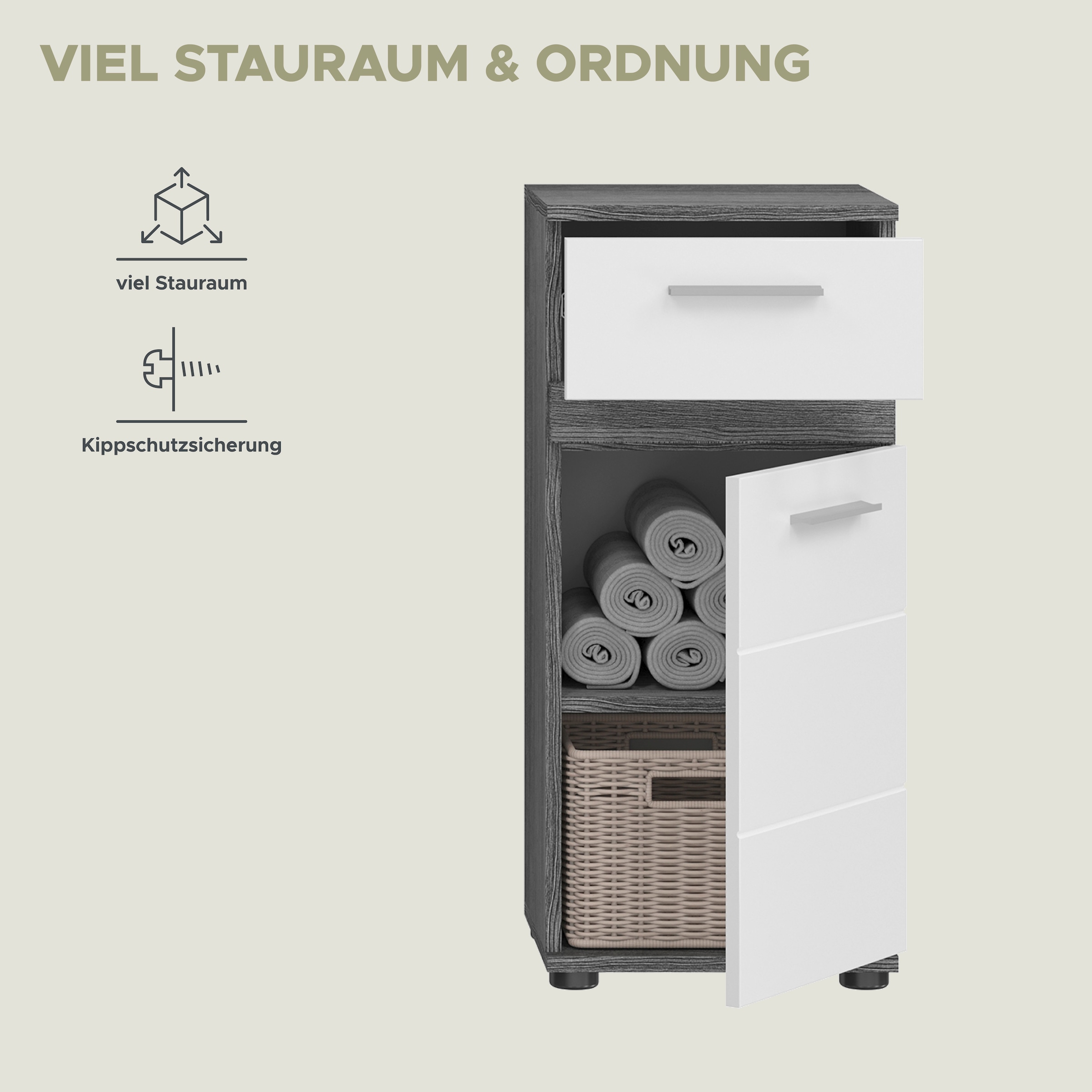 welltime Unterschrank »LUCCA, TOPSELLER!, Breite 35cm, 1 Tür (TA wechselbar), 1 Schubkasten« MDF Front, Badmöbel, Badschrank, Schrank, Bad, Badezimmer