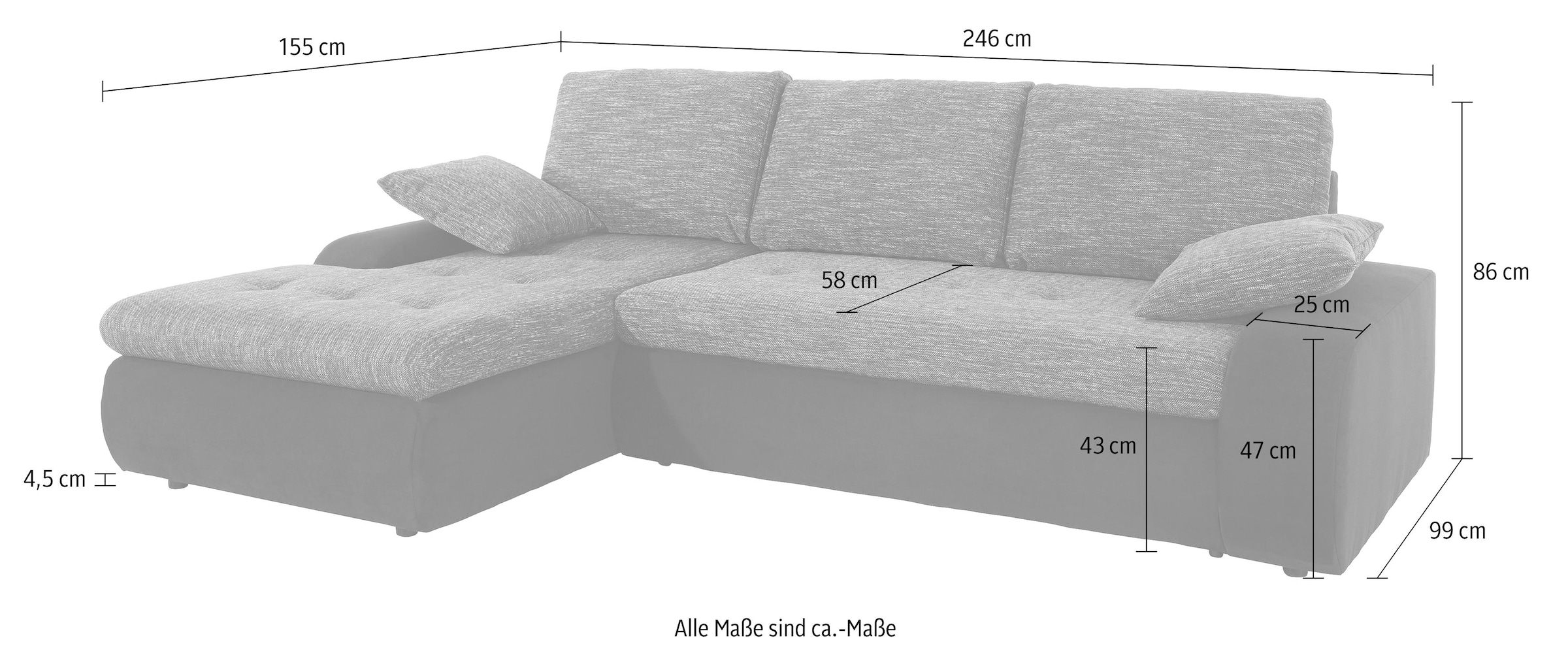 TRENDMANUFAKTUR Ecksofa »Indie, modern und bequem, Materialmix, L-Form«, wahlweise XL oder XXL