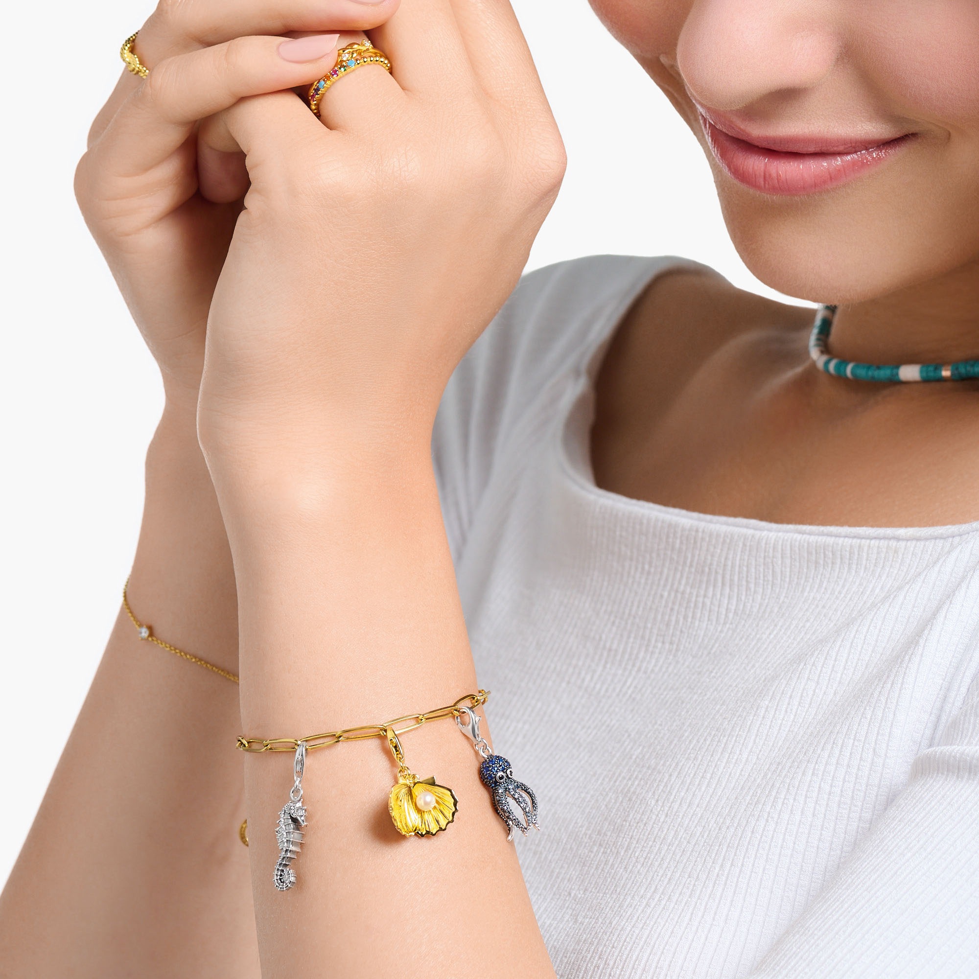 THOMAS SABO Charm-Einhänger »Muschel-Optik, 1893-445-14«, mit Zirkonia (synth.) - mit Süßwasserzuchtperle