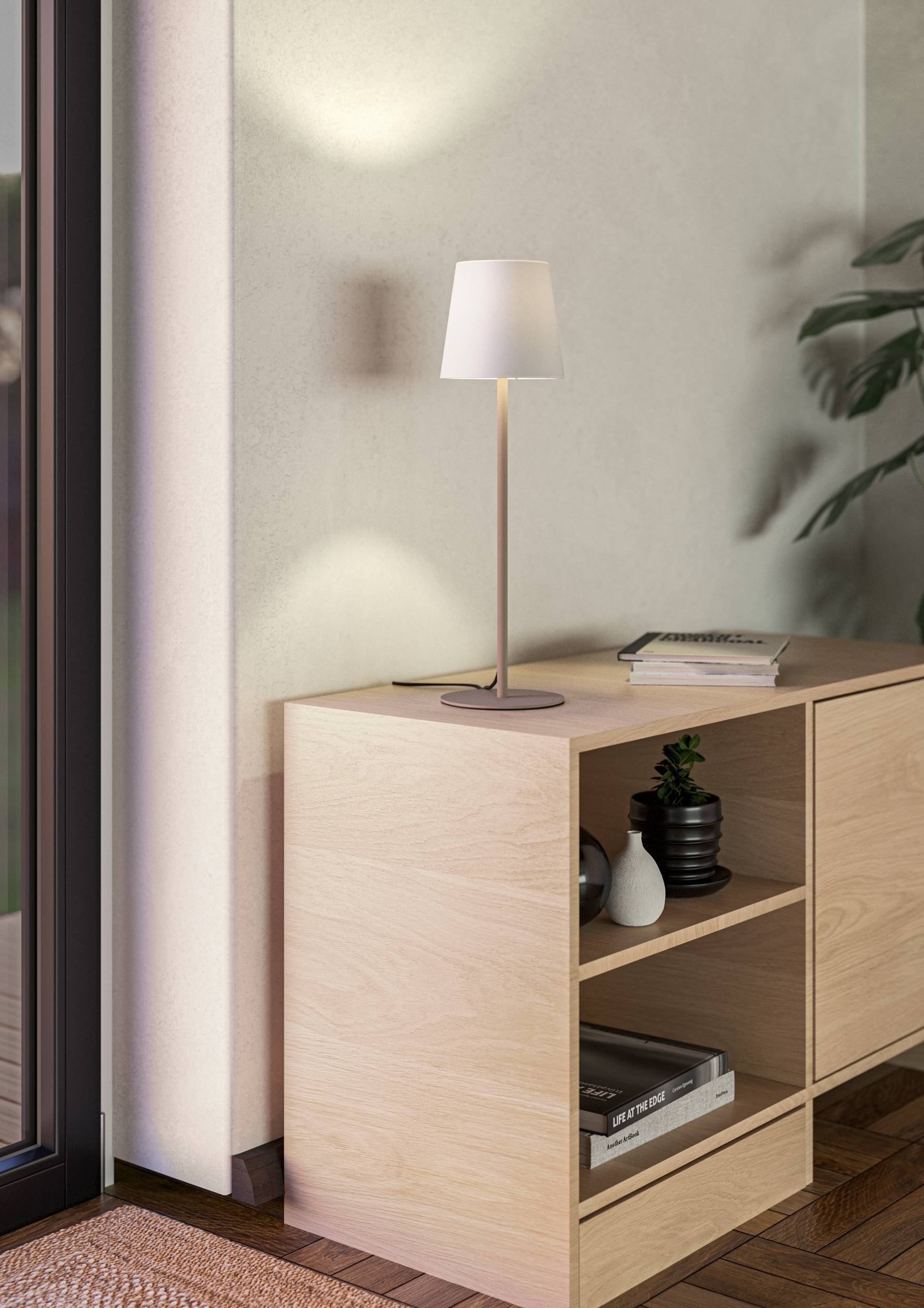 EGLO Tischleuchte »Fiorana Nachttischlampe, Tischlampe in beige und weiß, E14, Lampe« E14 1 Stk. Tischleuchte - H53 x Ø15 cm - sandfarben - 1X40W exkl.