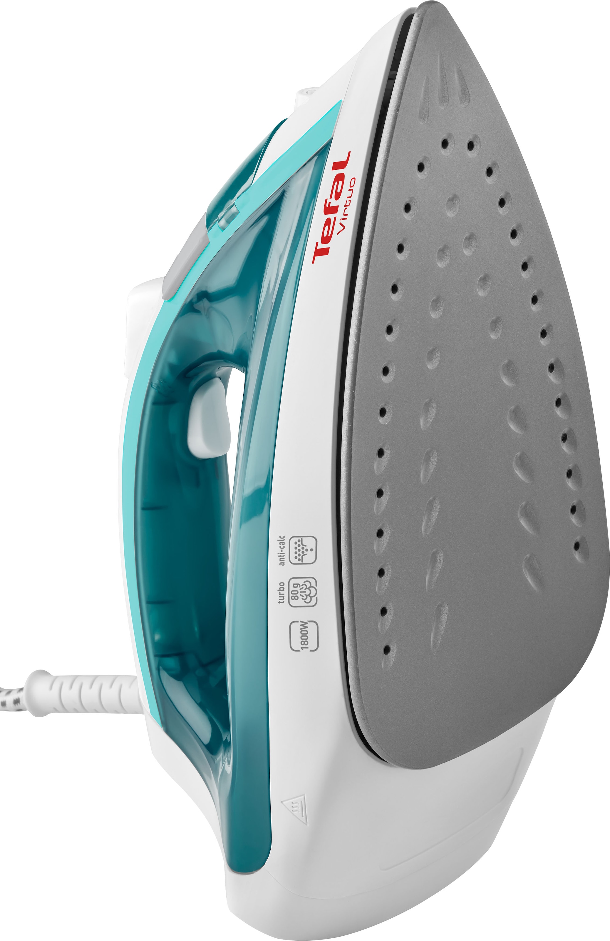 Tefal Dampfbügeleisen »FV1710 Virtuo, 1800 Watt, 80 g/Min. Dampfstoß«, 1800 W, 20 g/Min. kontinuierlicher Dampf, Antihaft-Bügelsohle, weiß/türkis