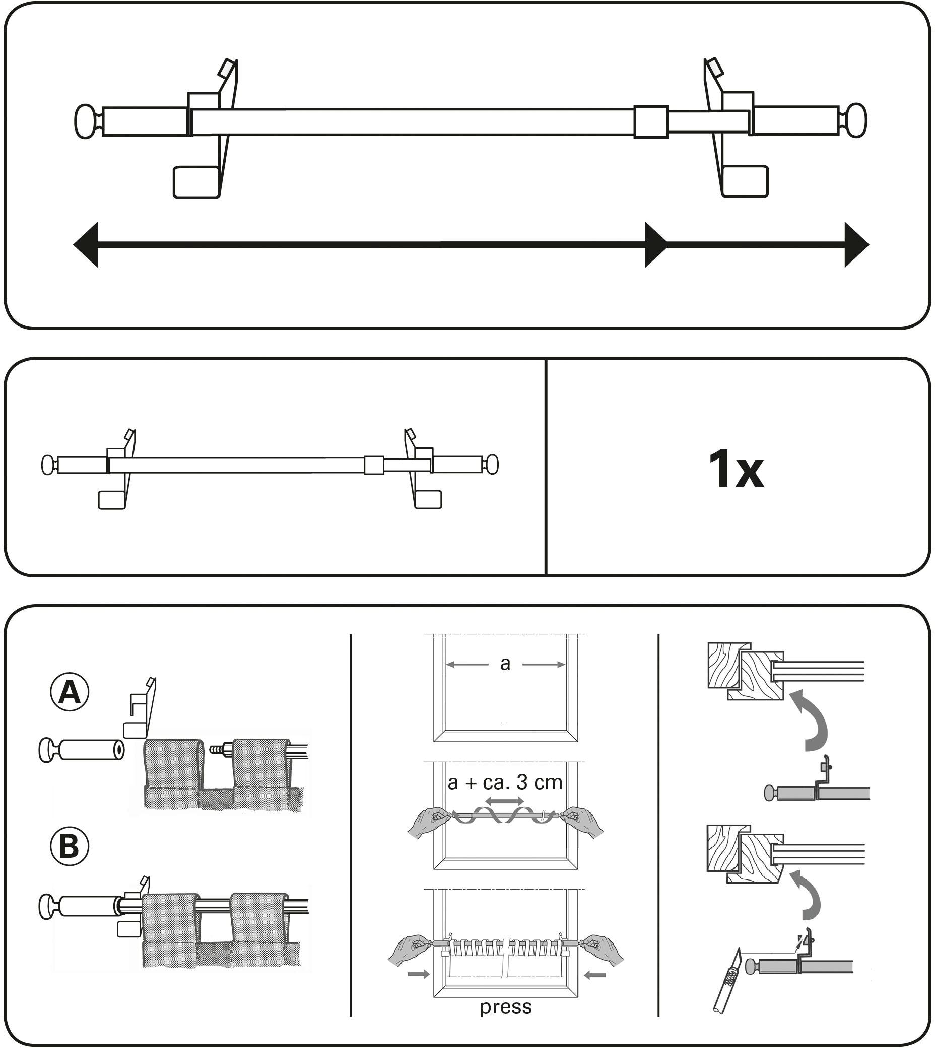 »Klemmstange Serie Filigrano GARDINIA Scheibenstange Press&Go ausziehbar, Kugel«,