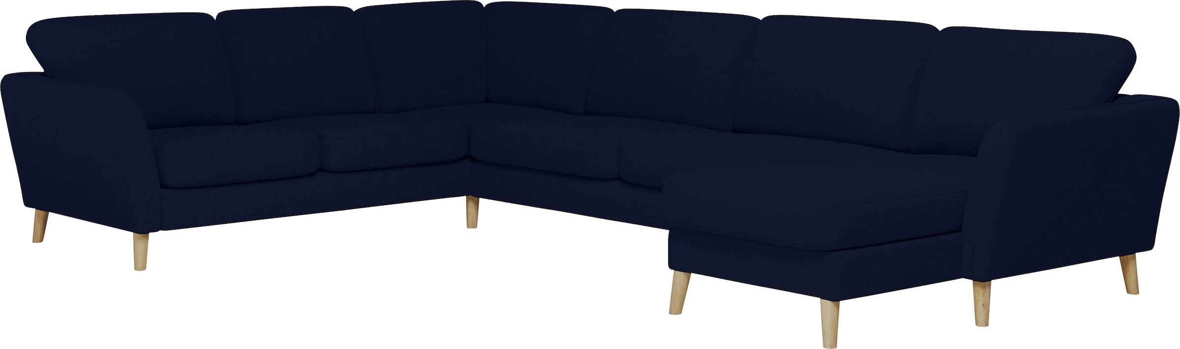 Home affaire Wohnlandschaft »MARSEILLE XXL 349cm, U-Form, Ottomane rechts/links wählbar«, Massivholzbeine Eiche, Landhausstil, Wellenunterfederung
