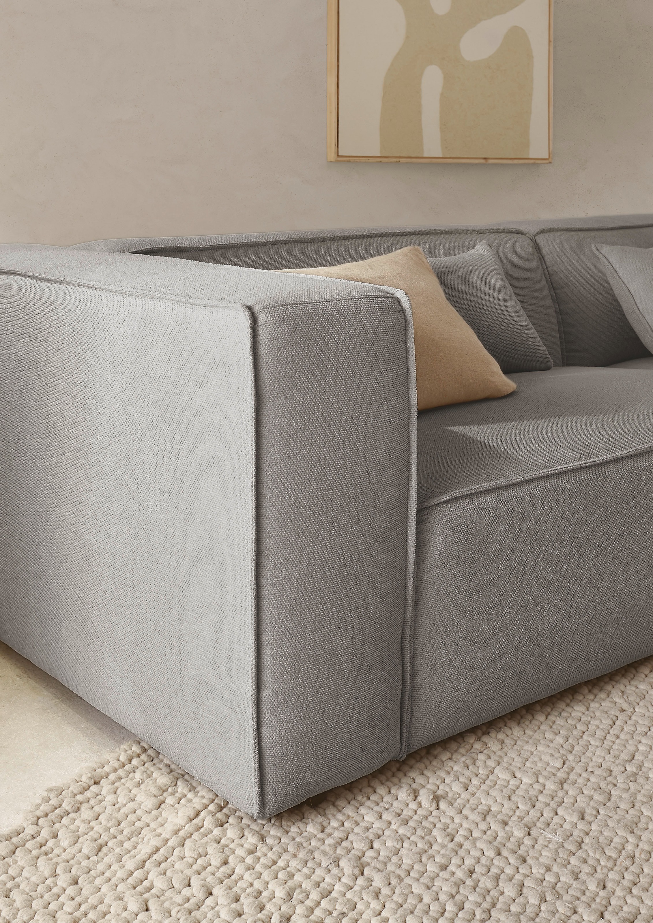 LeGer Home by Lena Gercke Ecksofa »PIARA mit Kedernaht, Cord, Leinenoptik o. Strukturstoff, Couch, L-Form«, wahlweise Ottomane rechts/links, schwarze Füße, bequemer Sitzkomfort