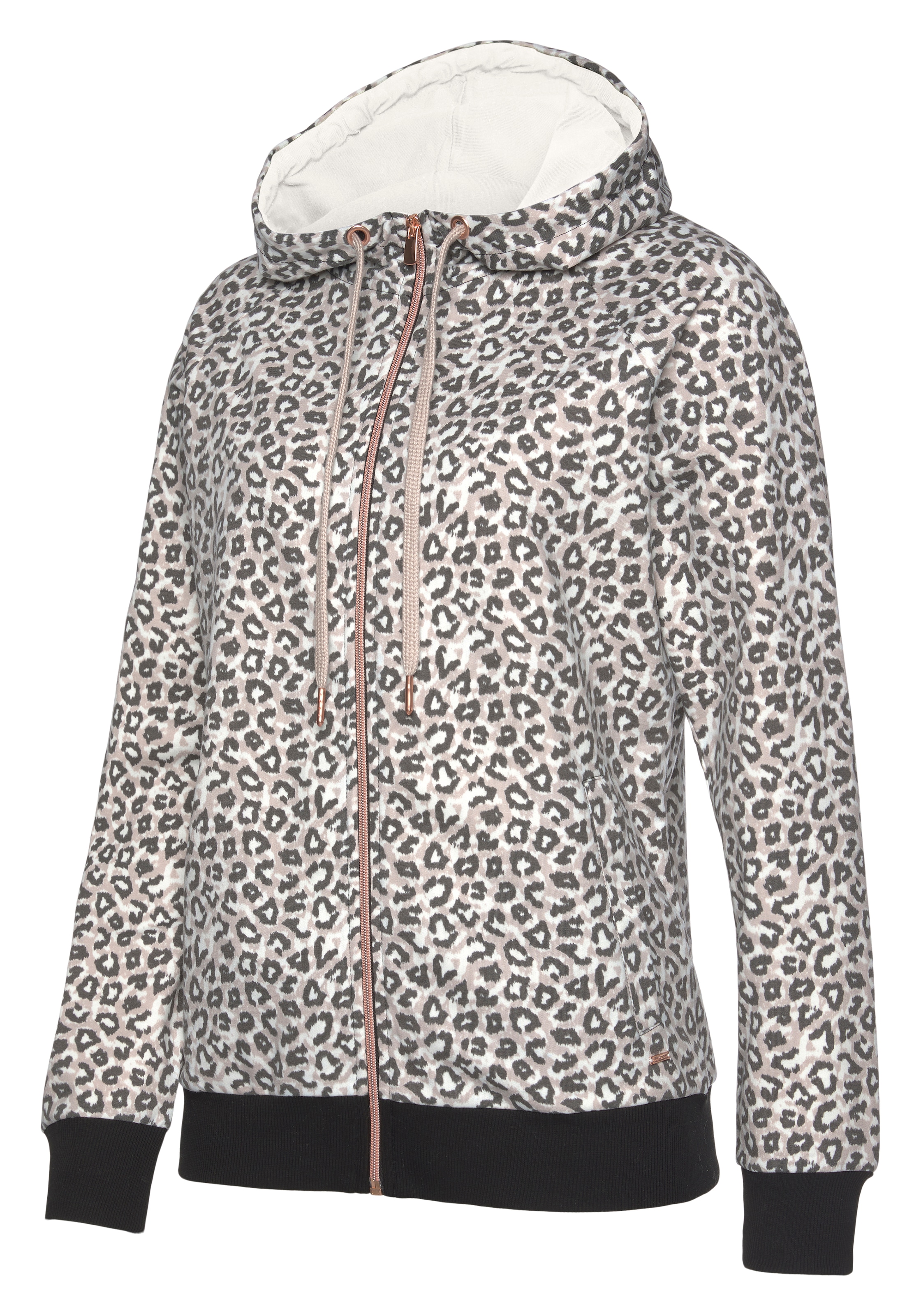 LASCANA Kapuzensweatjacke Sweatshirtjacke mit Details in Roségold, Loungewear