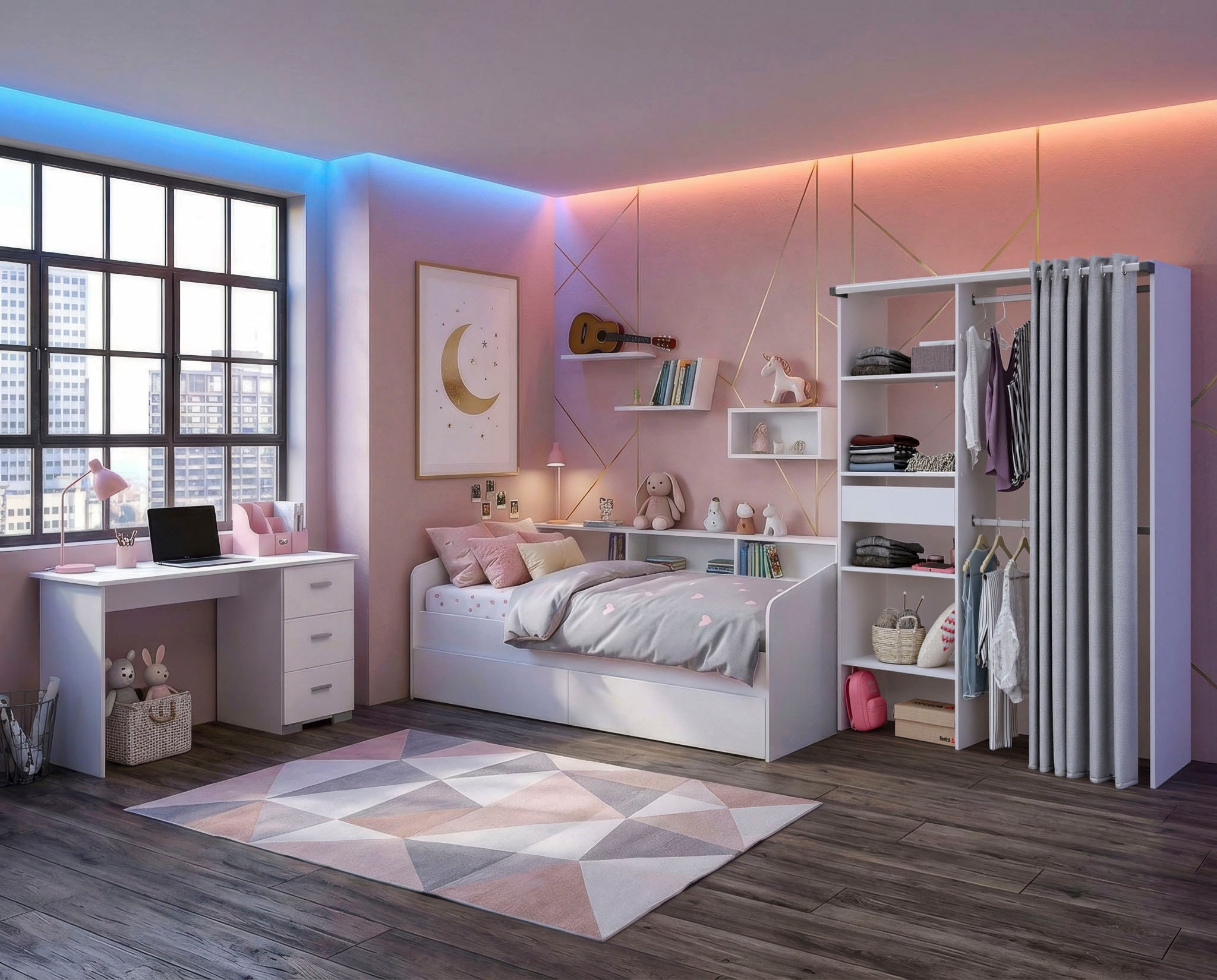 Parisot Jugendzimmer-Set »Parisot Sleep 12« Set, 3 tlg. Rückwand am Stauraumett drehbar - Weiß oder Eiche