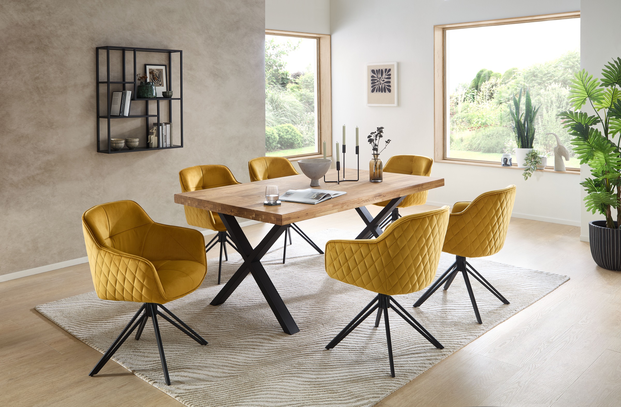 Stolkom Esstisch »Chris Esszimmertisch Eiche Massivholz, BxHxT 110x47x70 cm«, Gerade Kante, Industrial Style Eiche Massivholz
