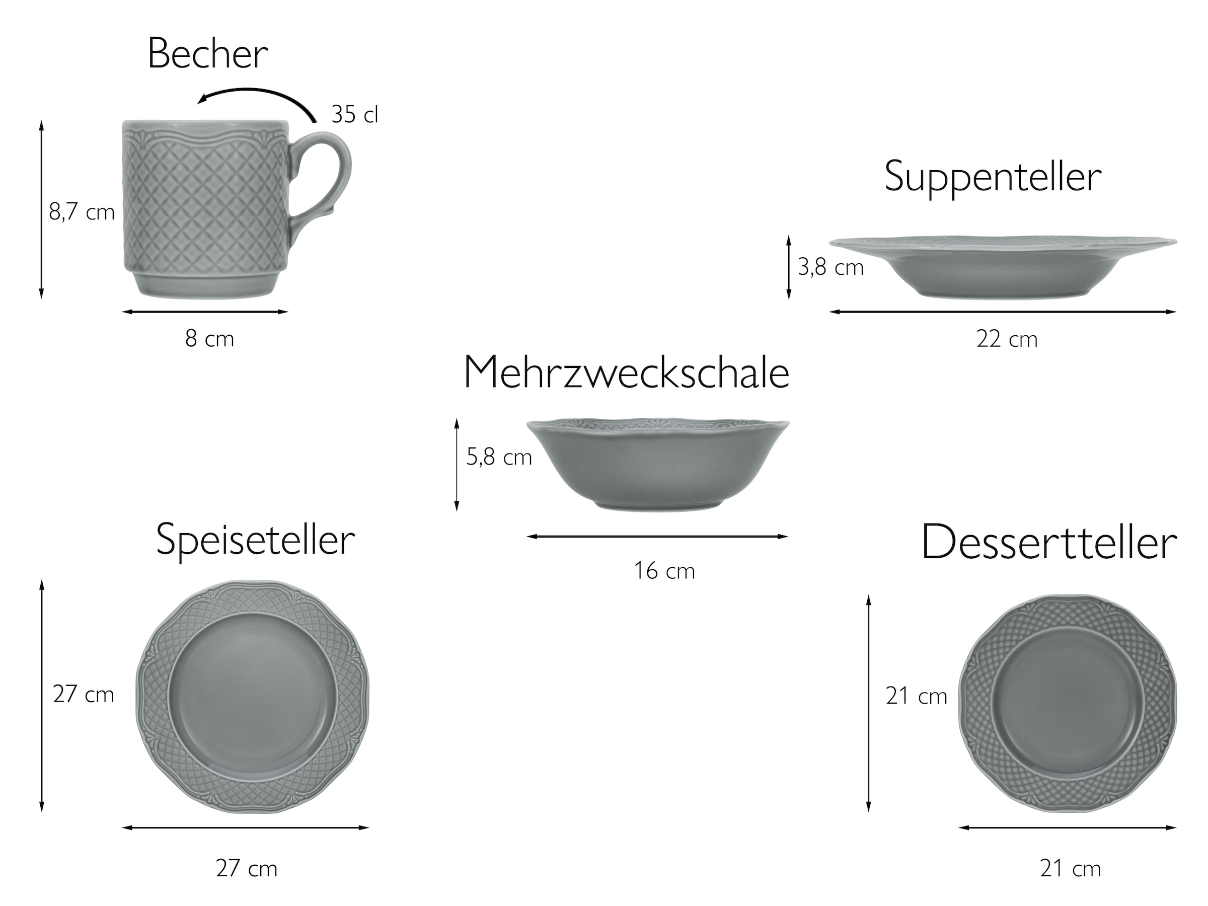 CreaTable Kombiservice »Arianne«, (Set, 20 tlg.), Vintage-Look, ausdrucksstarkes Relief