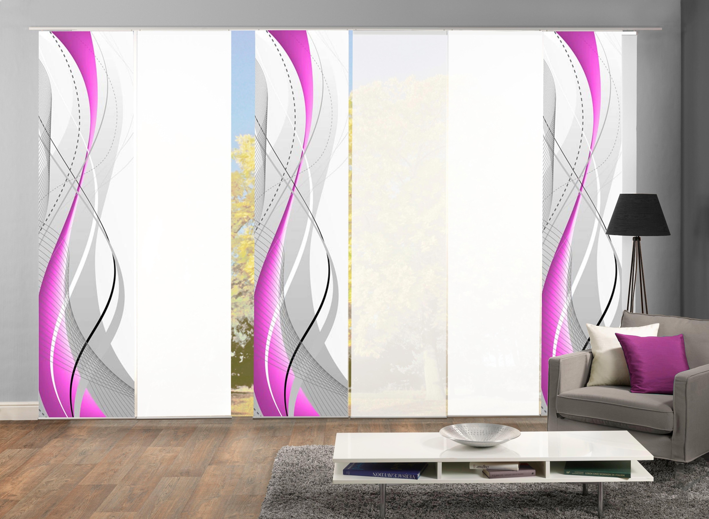 HOME WOHNIDEEN Schiebegardine »WUXi« Klettband 6 Stk. tlg. HxB: 245x60, inkl. Befestigungszubehör