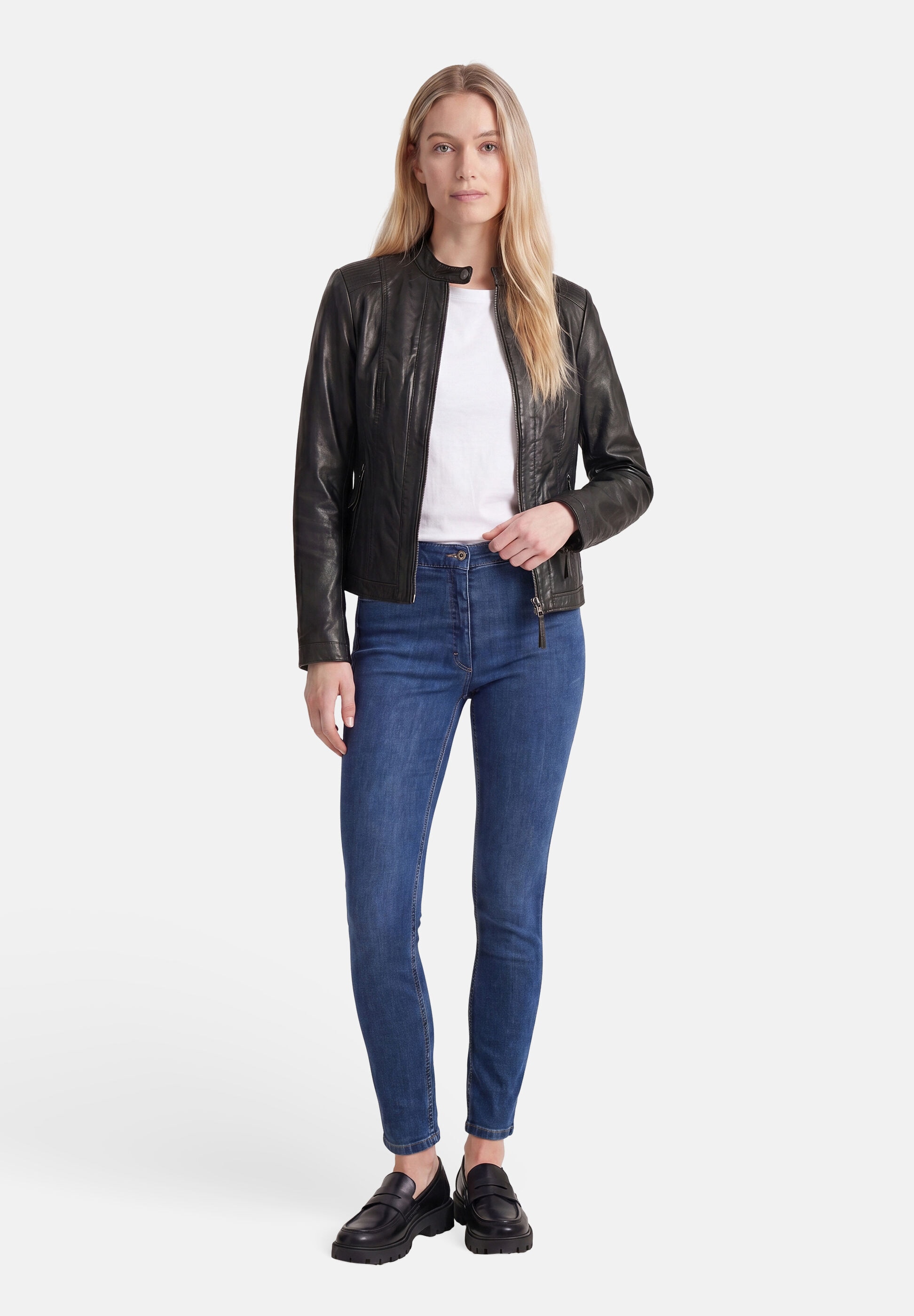 Apple of Eden Lederjacke »Apple of Eden Lederjacke« ohne Kapuze Stehkragen mit Druckknopf
