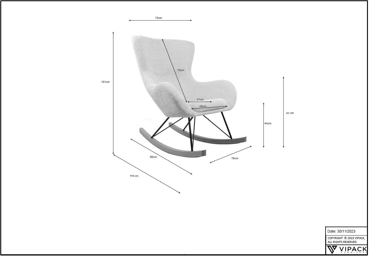 Vipack Schaukelsessel »in flauschigem Bouclé Stoff gepolstert, zeitlose Optik« überall einsetzbar, komfortabler Sitzkomfort zur Entspannung,  ermöglicht sanfte Schaukelbewegungen, Kufen mit Bodenschutz aus Filz